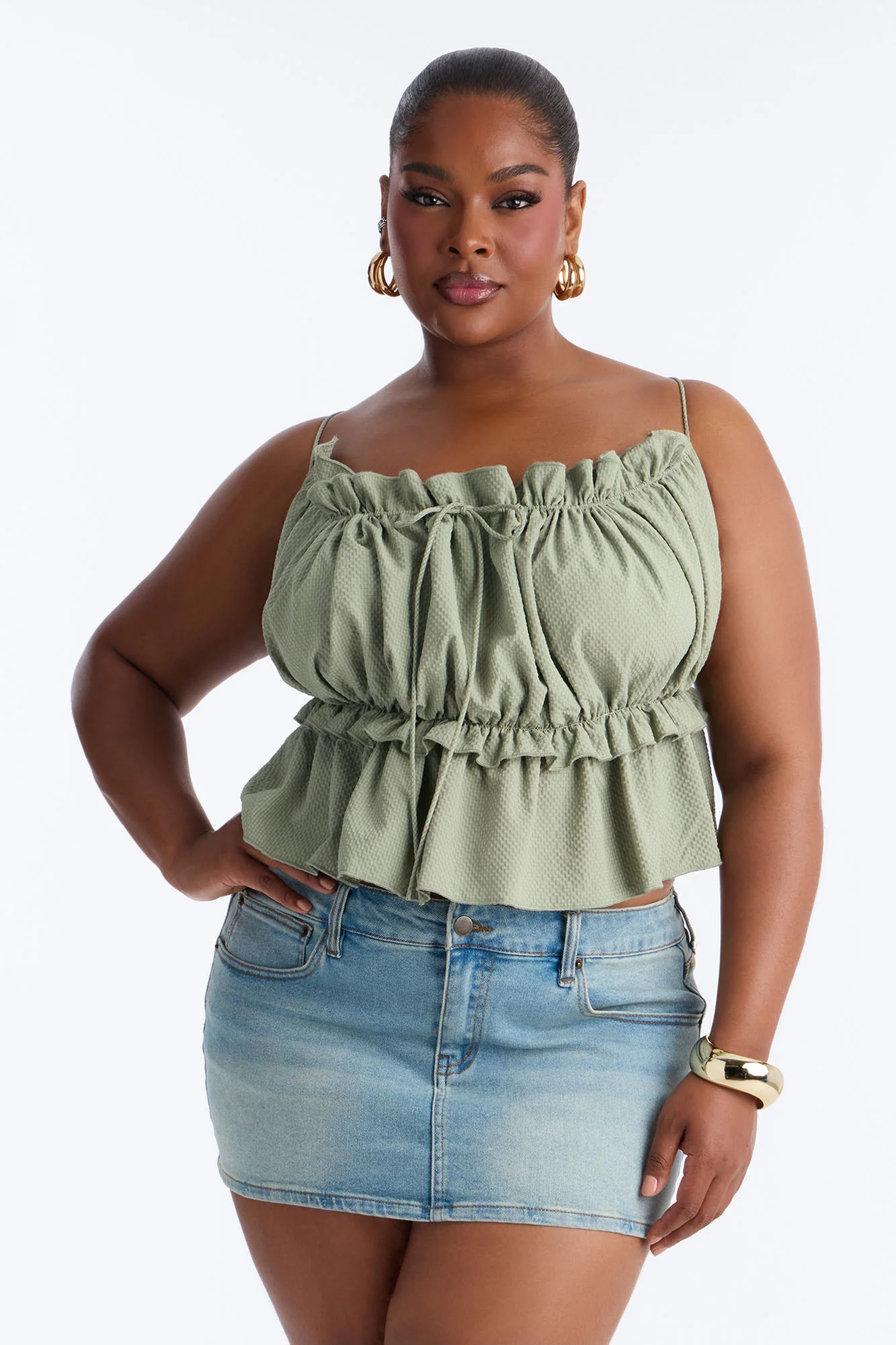 Sunkissed Therapy Lace Up Ruffle Top - Sage - Image 4