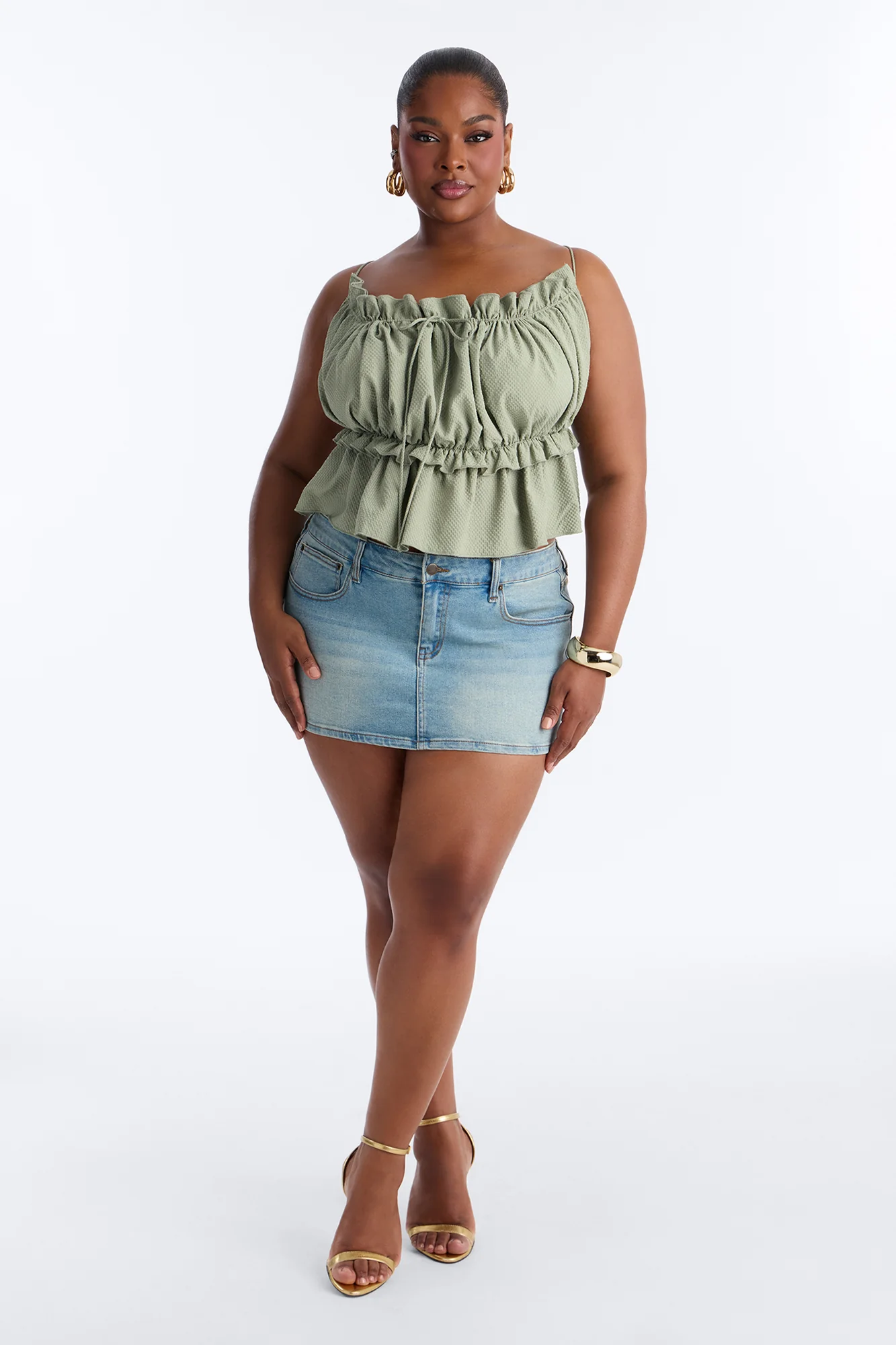 Sunkissed Therapy Lace Up Ruffle Top - Sage - Image 5