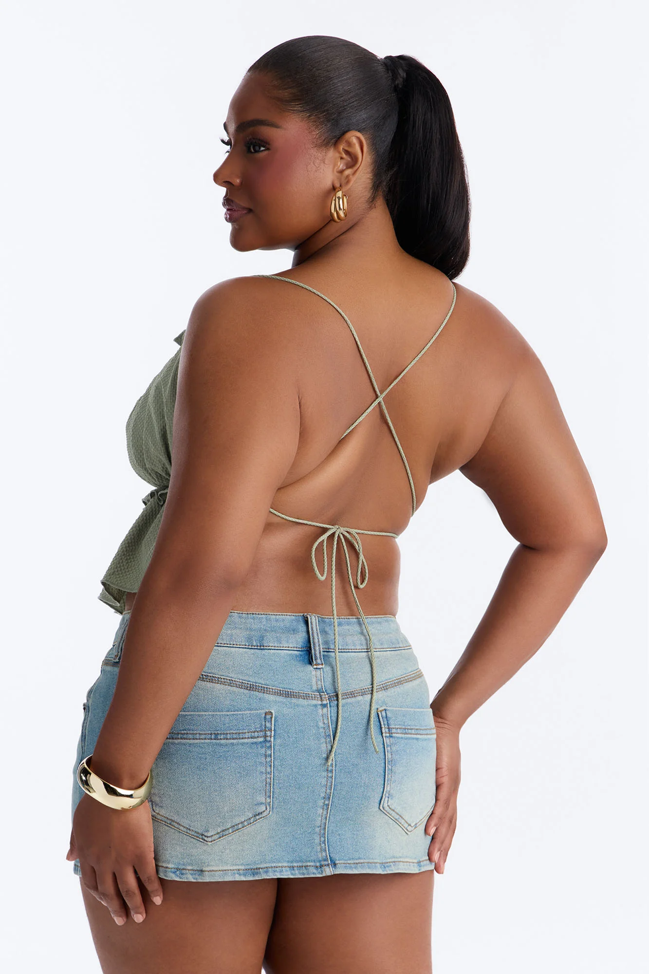 Sunkissed Therapy Lace Up Ruffle Top - Sage - Image 7