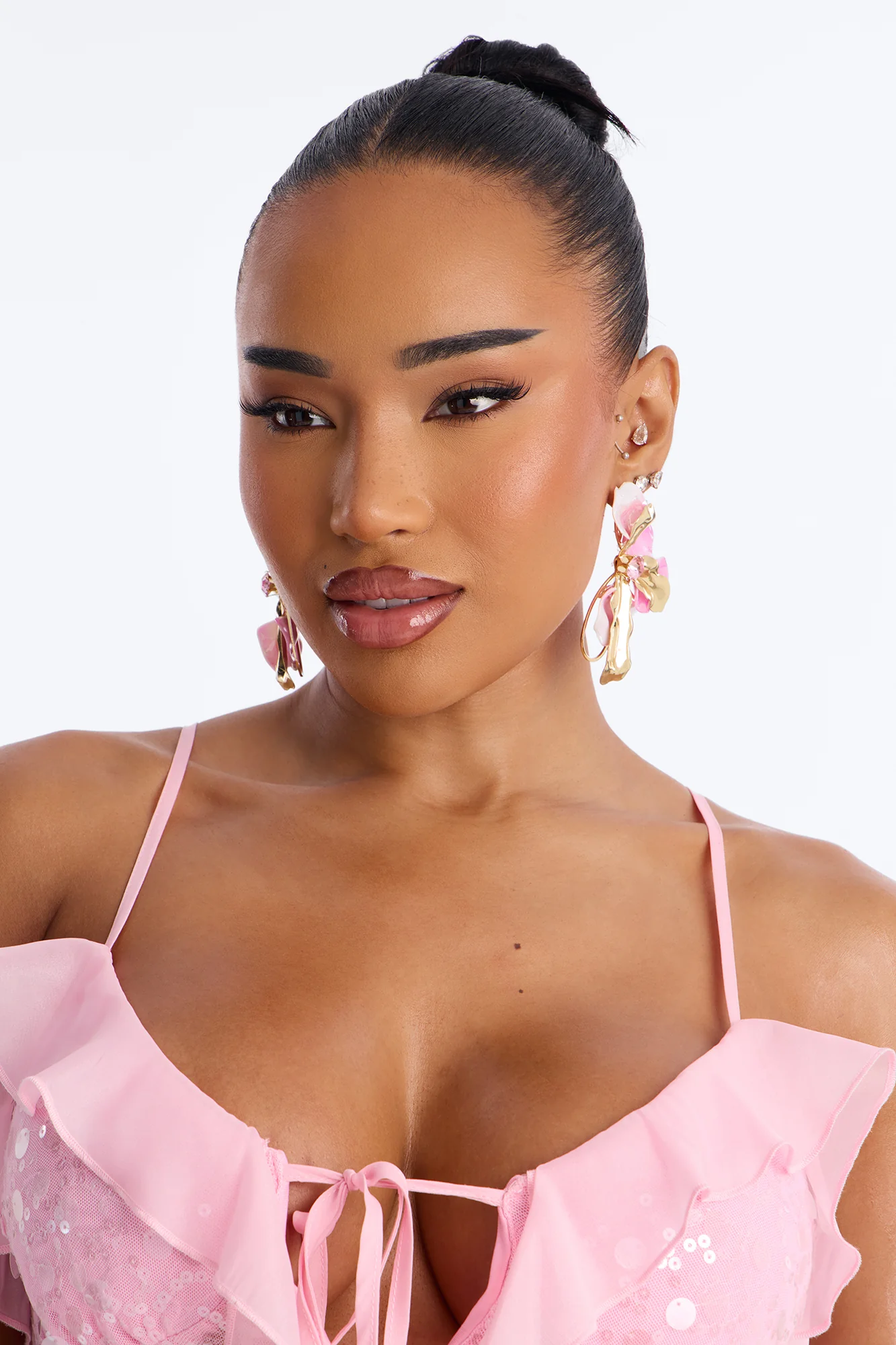 Sunlit Blossom Earrings - Gold/Pink - Image 2