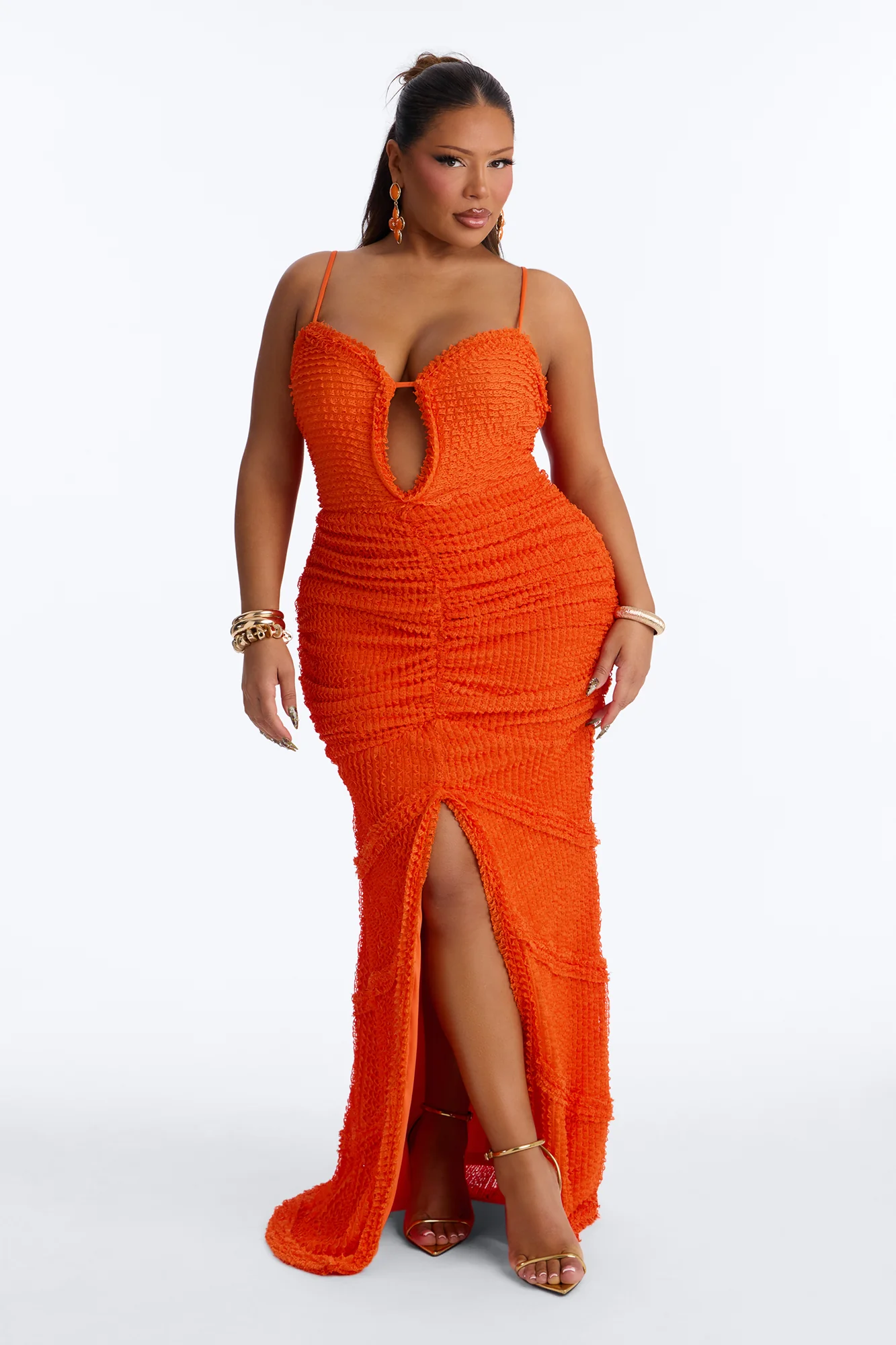 Sunlit Escape Textured Maxi Dress - Orange - Image 5