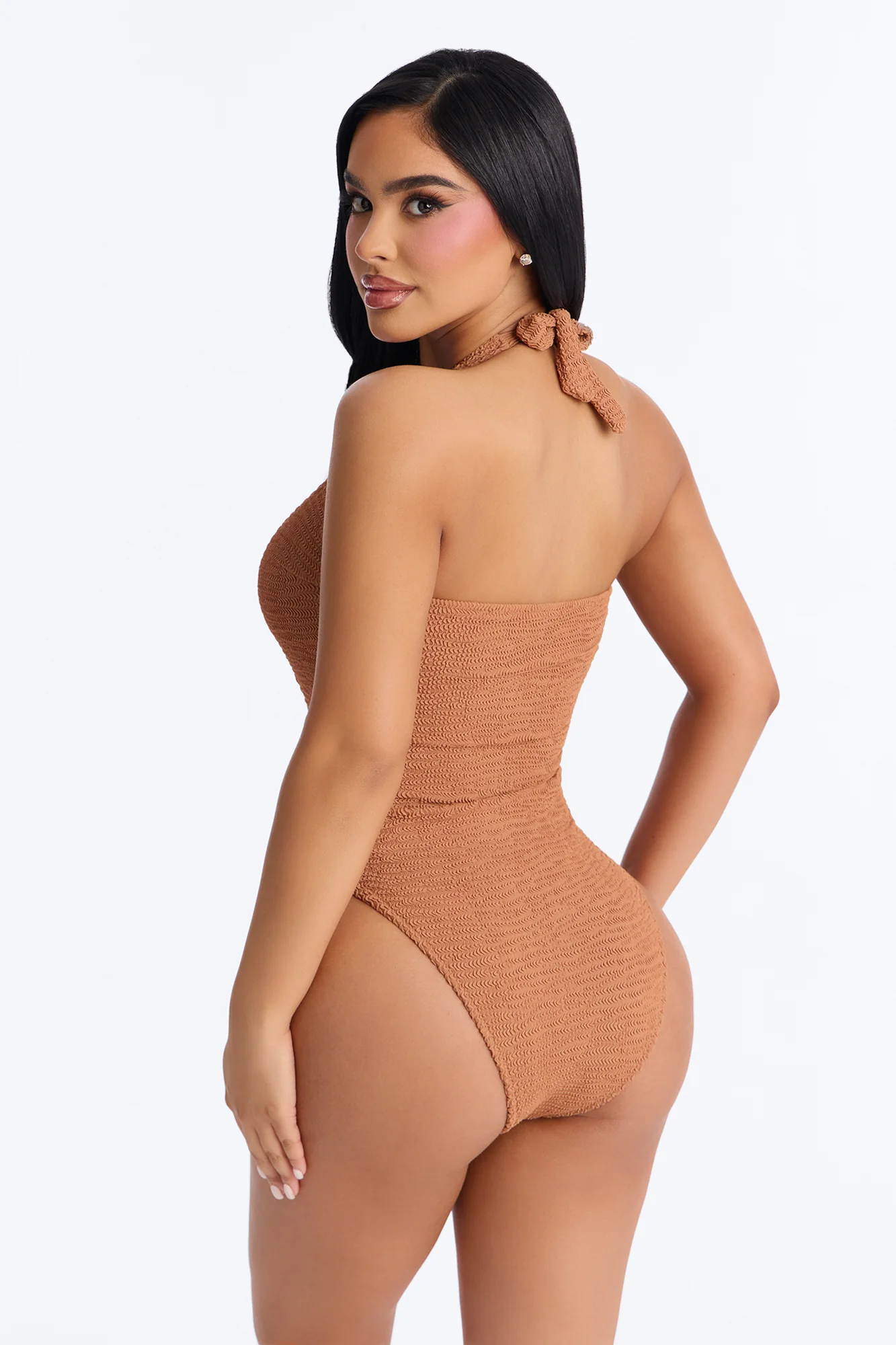 Sunny Days Textured 1 Piece Swimsuit - Brown - Image 3
