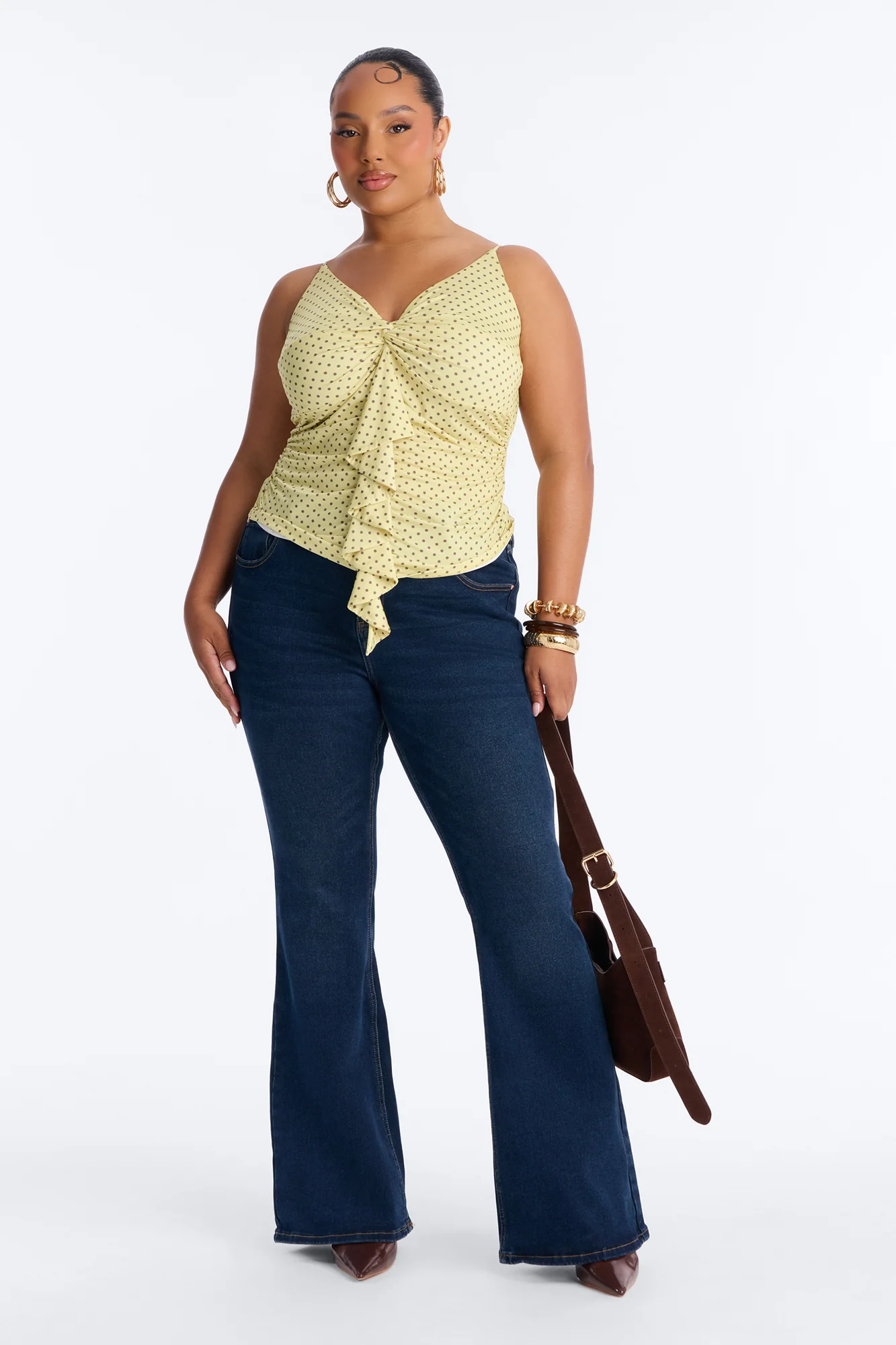 Sunny Polka Dot Ruffle Twist Tank Top - Yellow/combo - Image 6