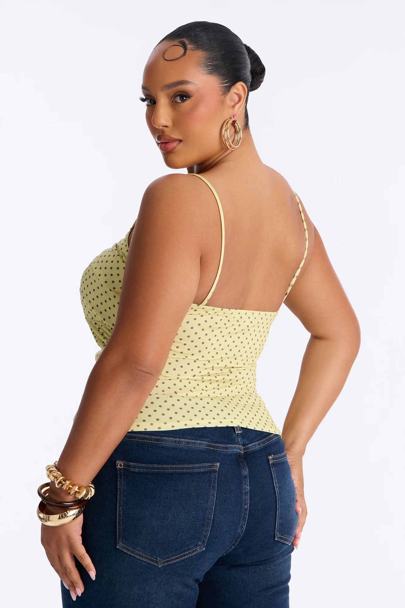 Sunny Polka Dot Ruffle Twist Tank Top - Yellow/combo - Image 8
