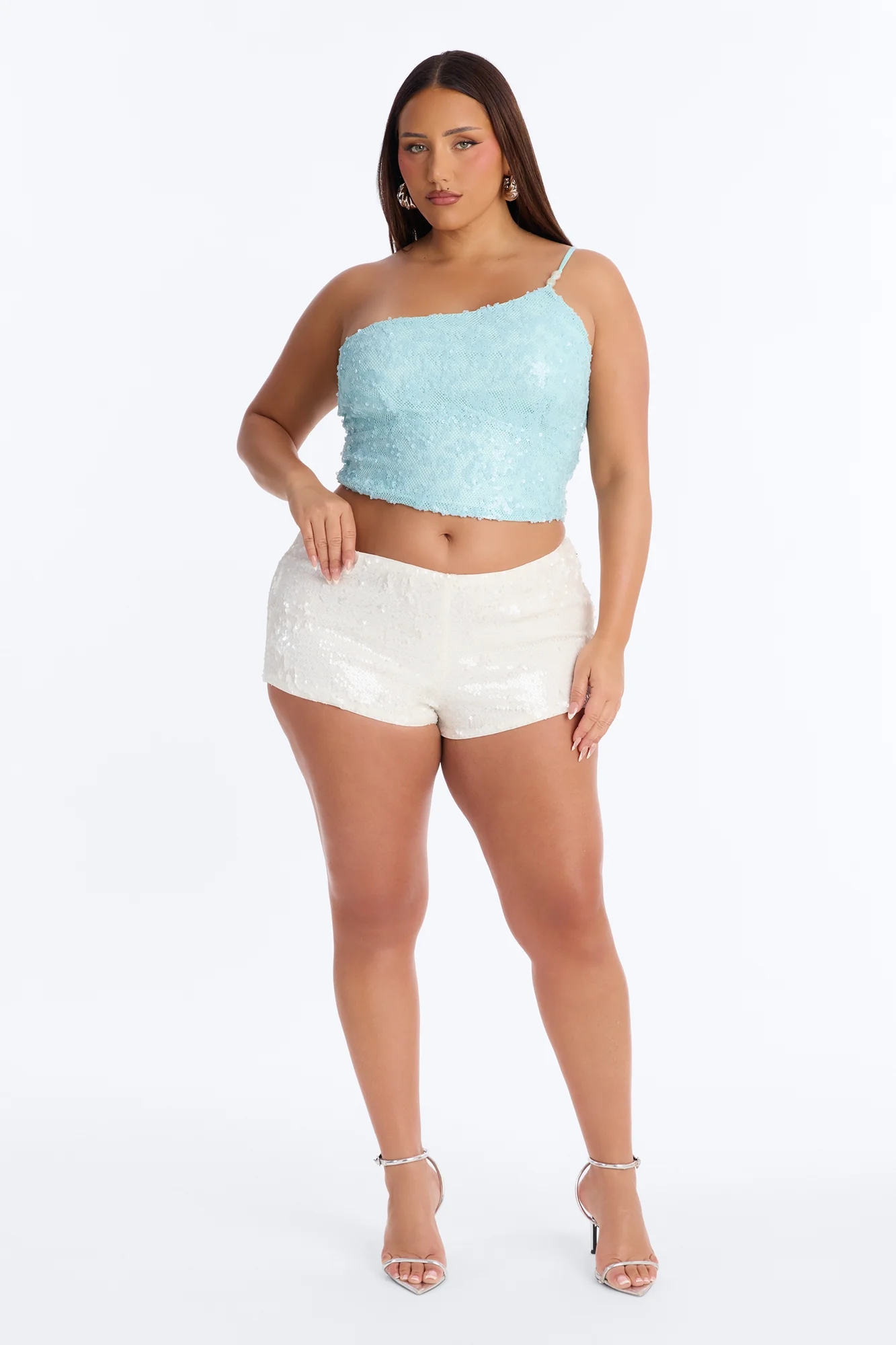 Sunny Sequin One Shoulder Top - Blue - Image 5