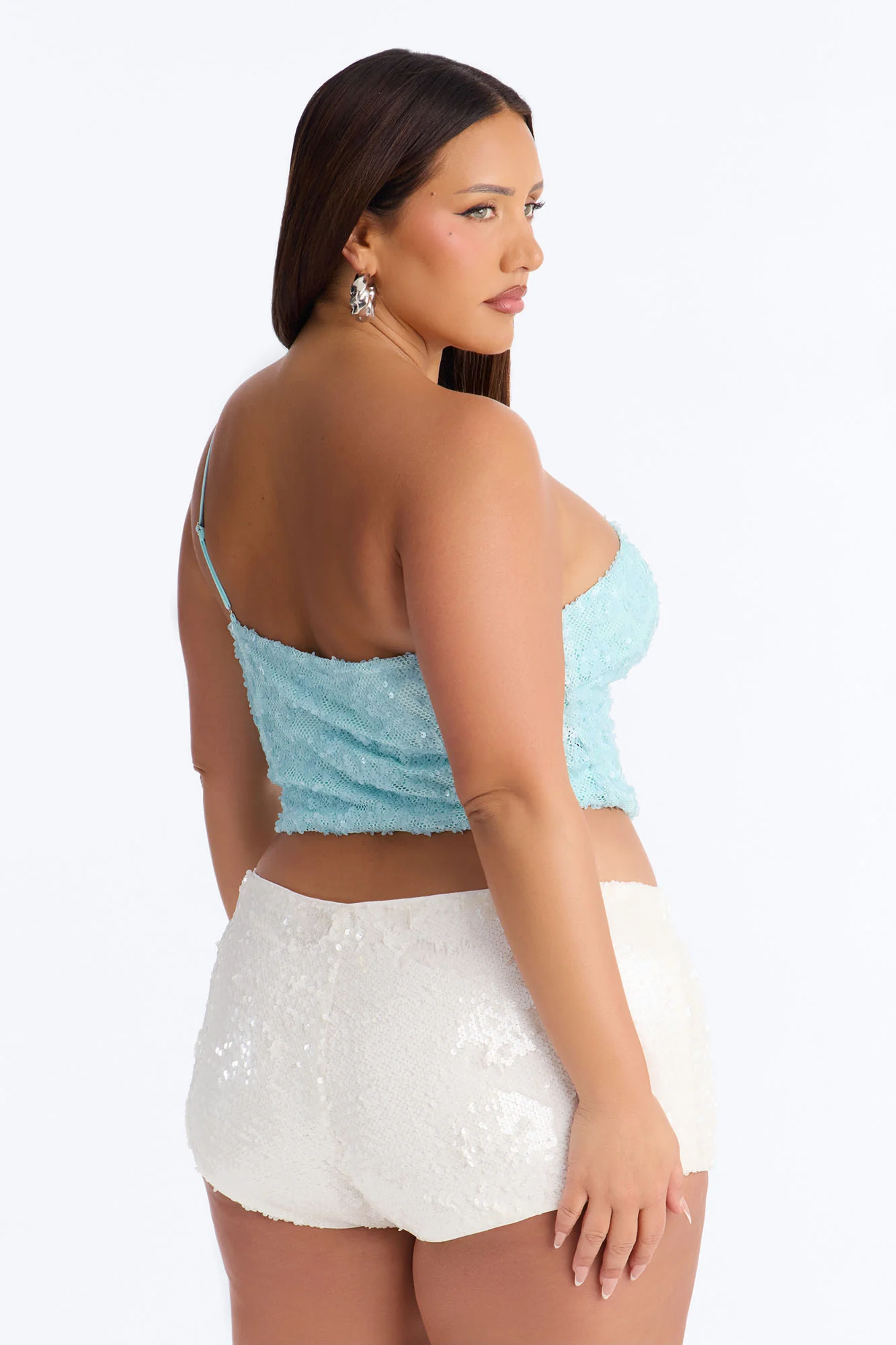 Sunny Sequin One Shoulder Top - Blue - Image 7