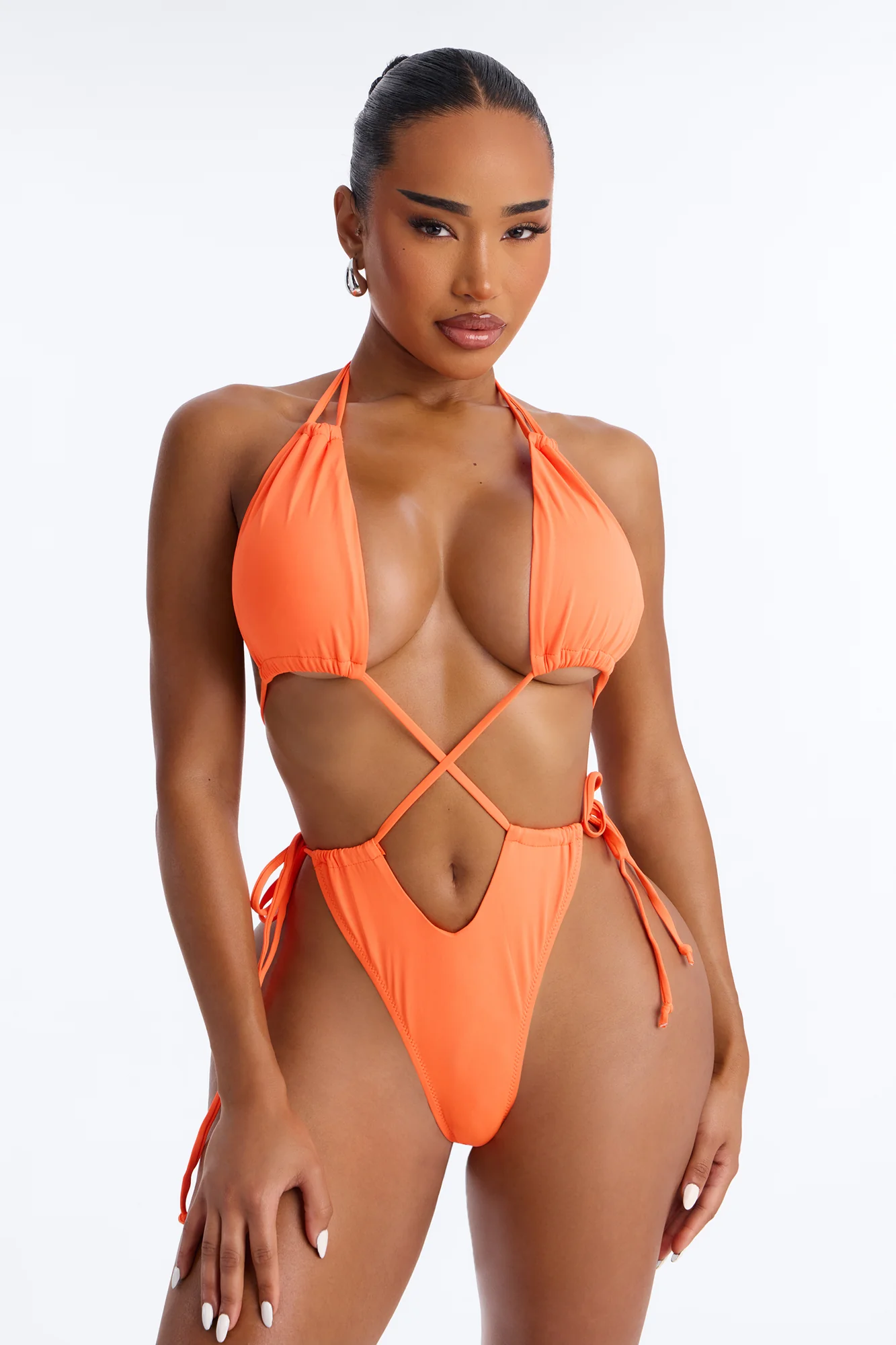 Sunrise Selfies Strappy One Piece Swimsuit - Neon Orange