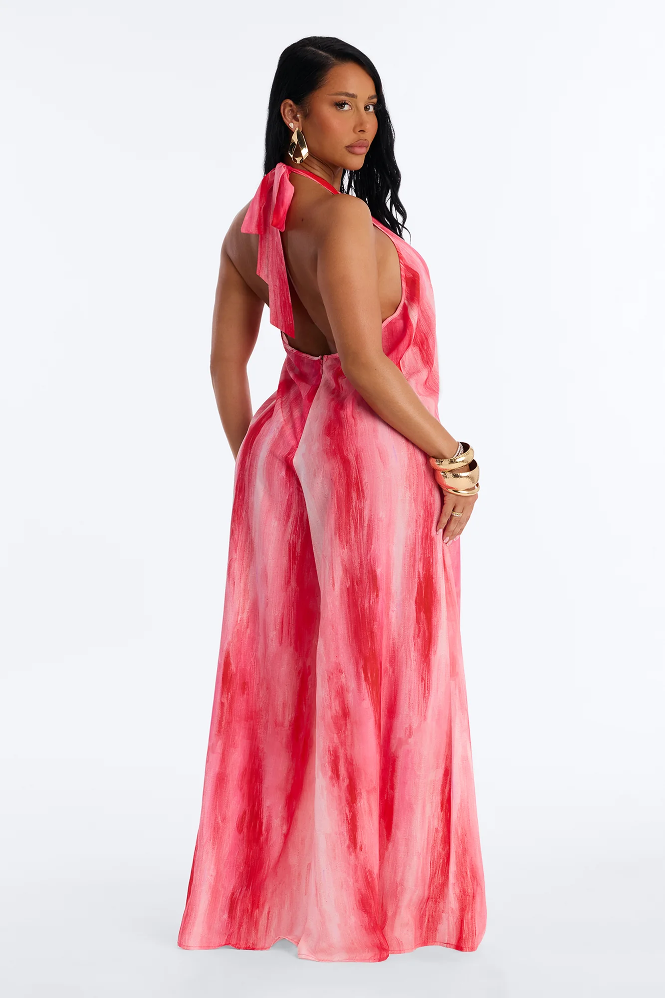 Sunset Hour Halter Wide Leg Jumpsuit - Pink - Image 4