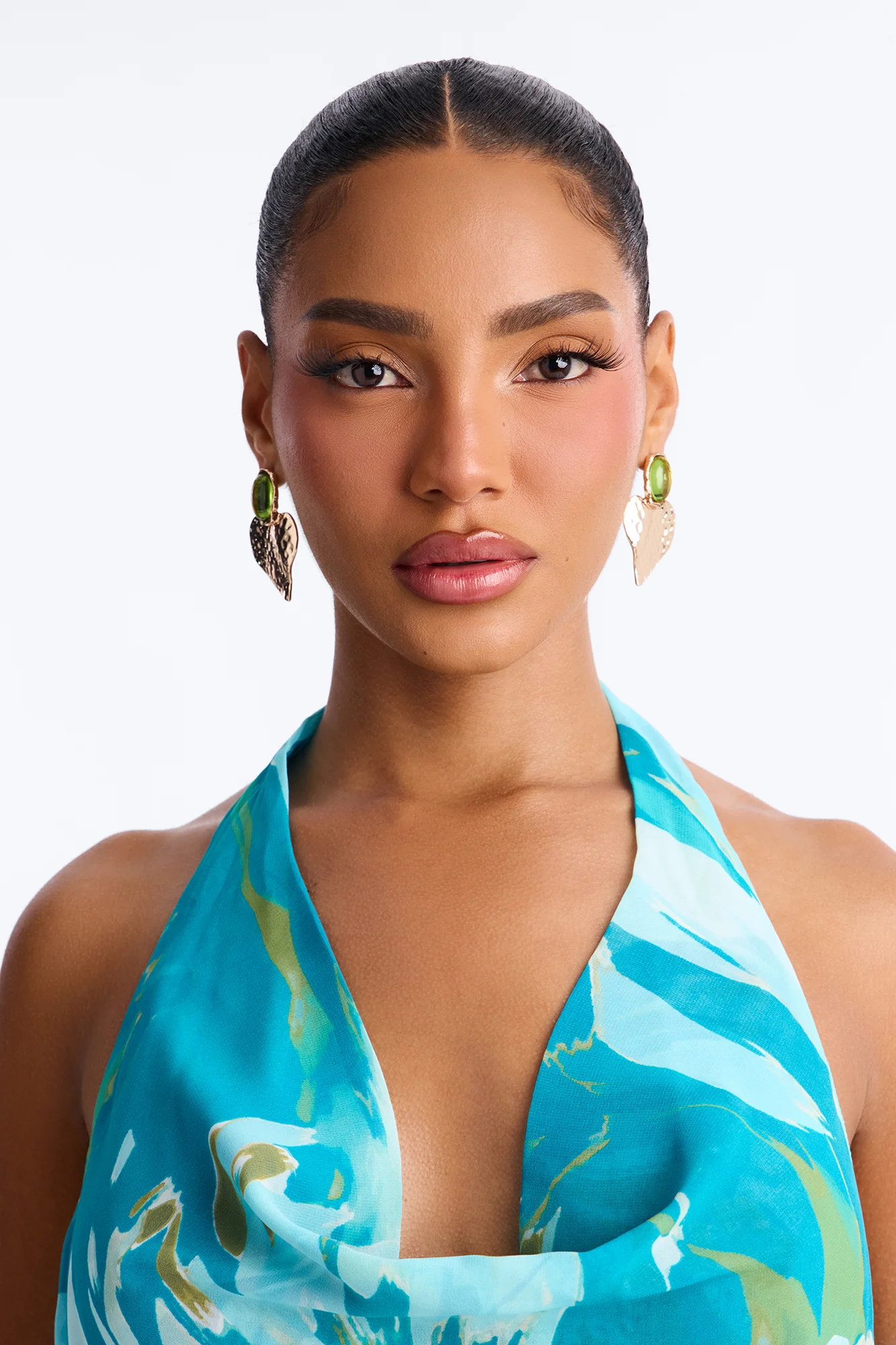 Sunset Mirage Jeweled Drop Earrings - Gold/Green - Image 2