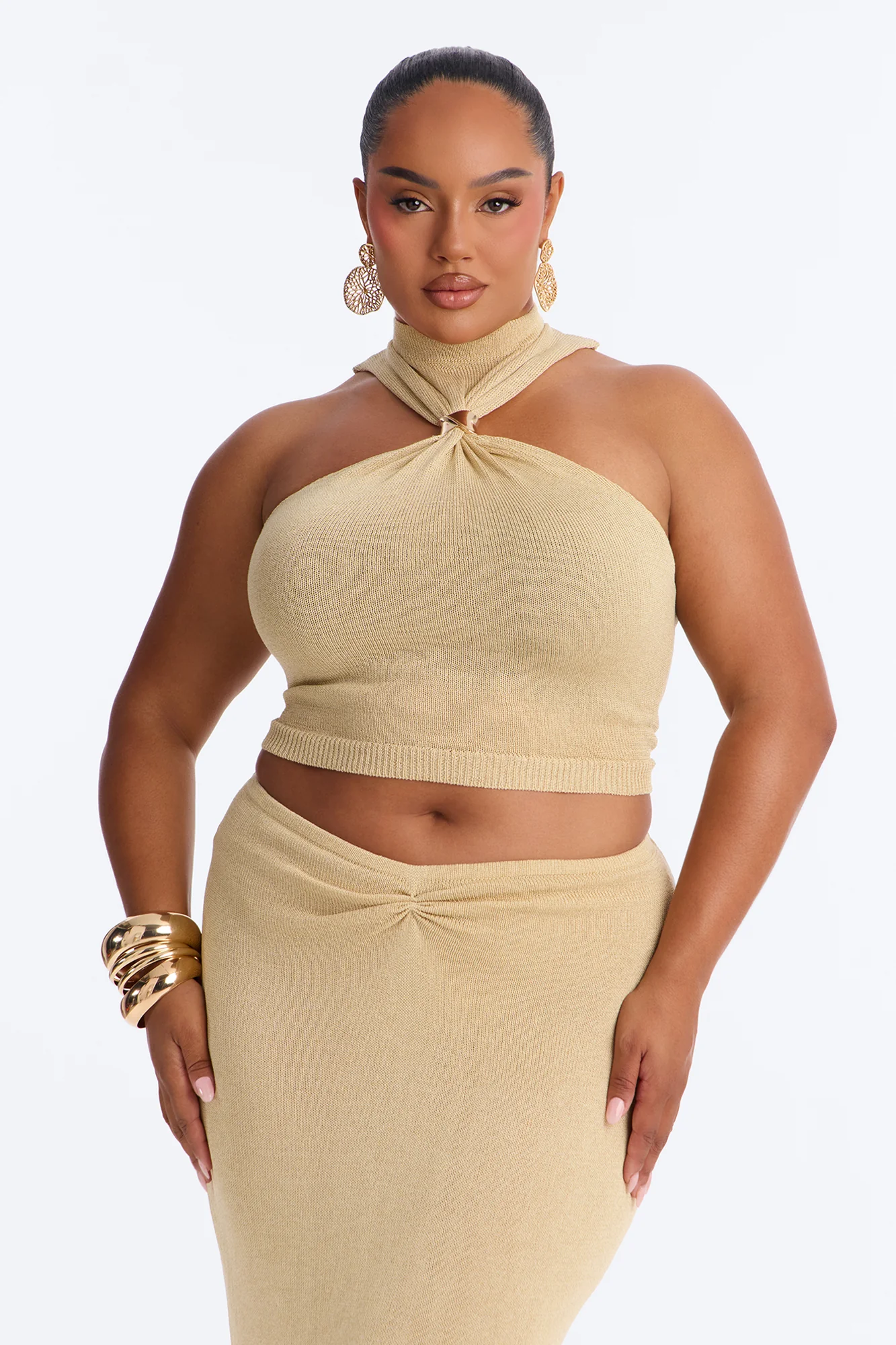 Sunset Ready Metallic Knit Maxi Skirt Set - Gold - Image 6