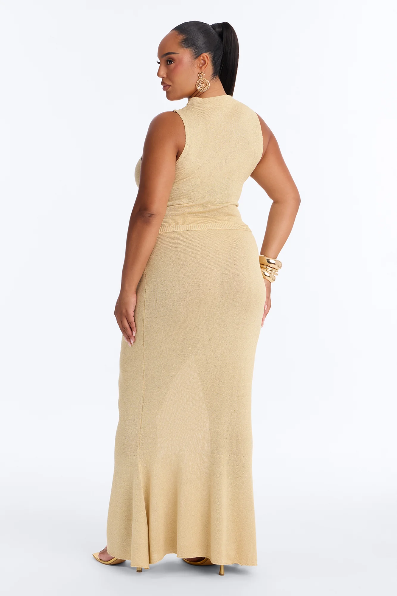 Sunset Ready Metallic Knit Maxi Skirt Set - Gold - Image 8