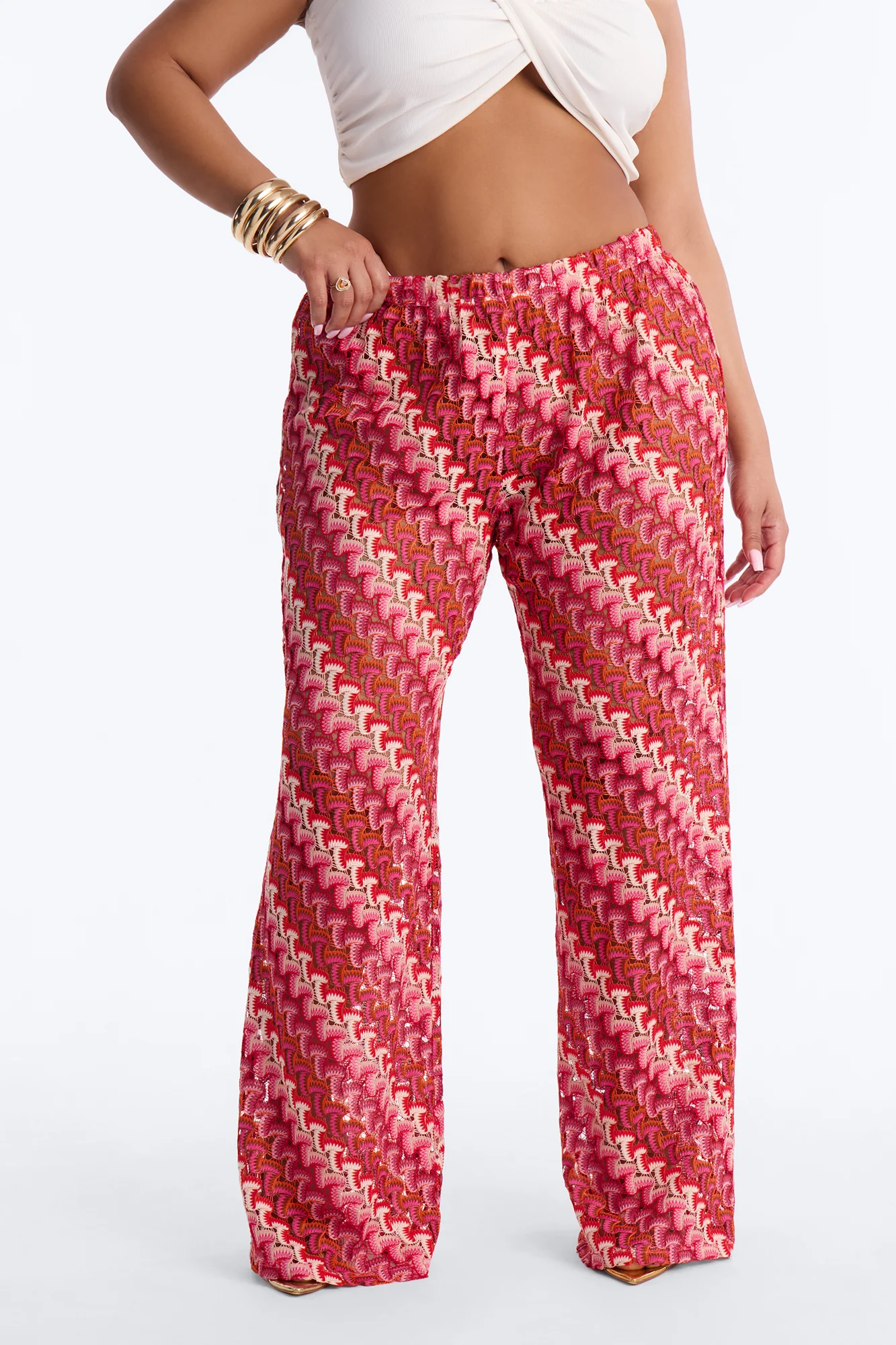 Sunset Seeker Low Rise Crochet Wide Leg Pant - Pink/combo - Image 6