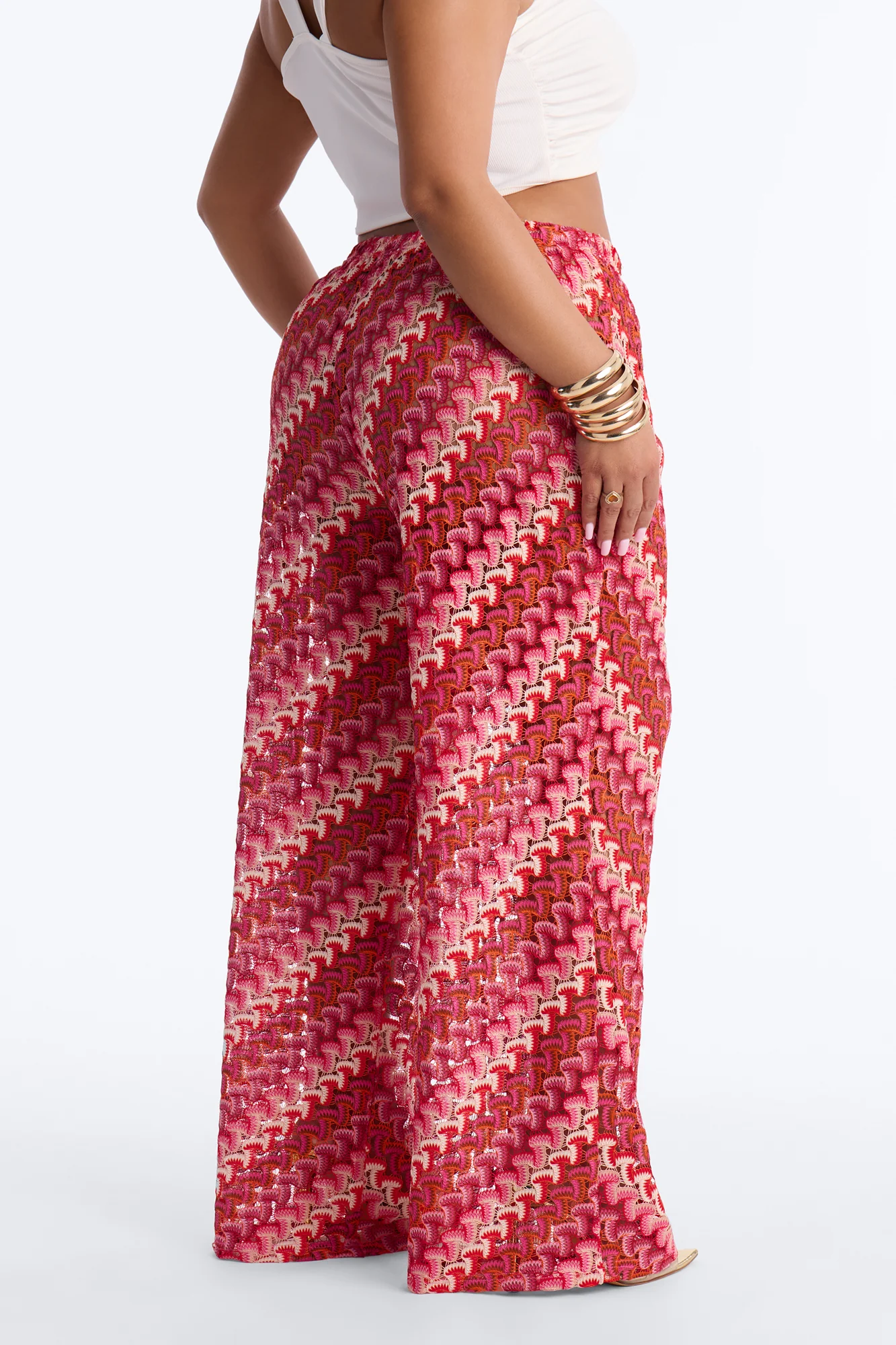 Sunset Seeker Low Rise Crochet Wide Leg Pant - Pink/combo - Image 8