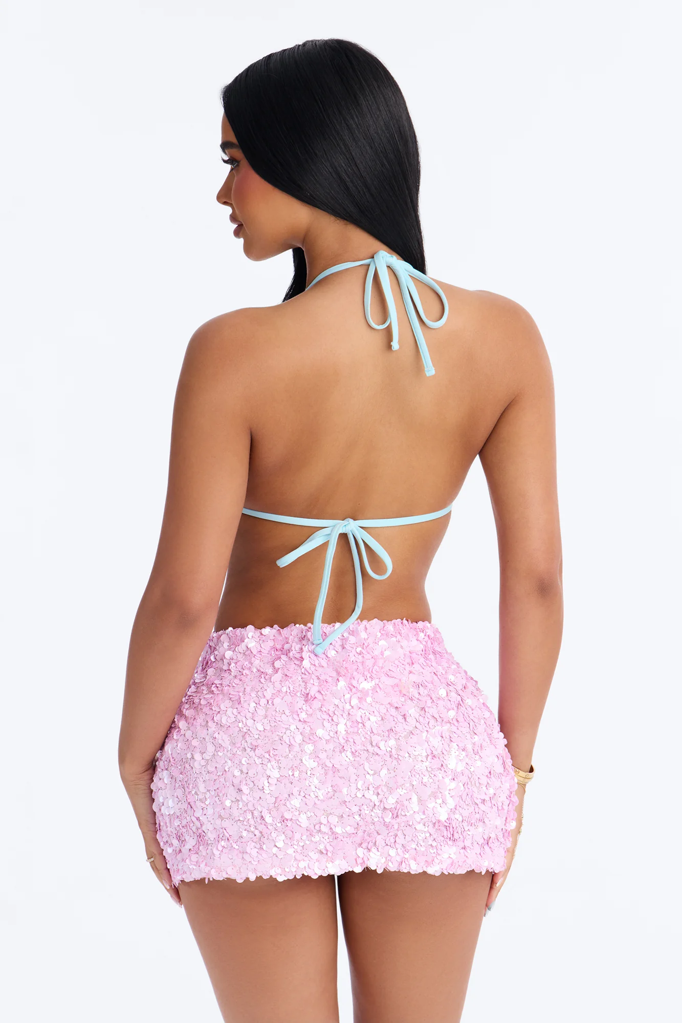 Sunset Siesta Sequin 3 Piece Triangle Bikini Skirt Set - Pink/combo - Image 6
