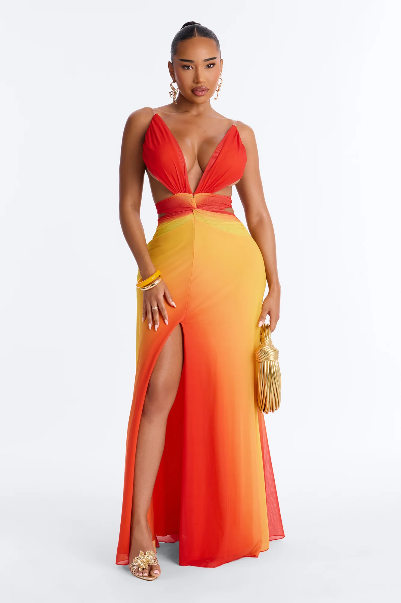 Sunset Social Mesh Maxi Dress - Orange
