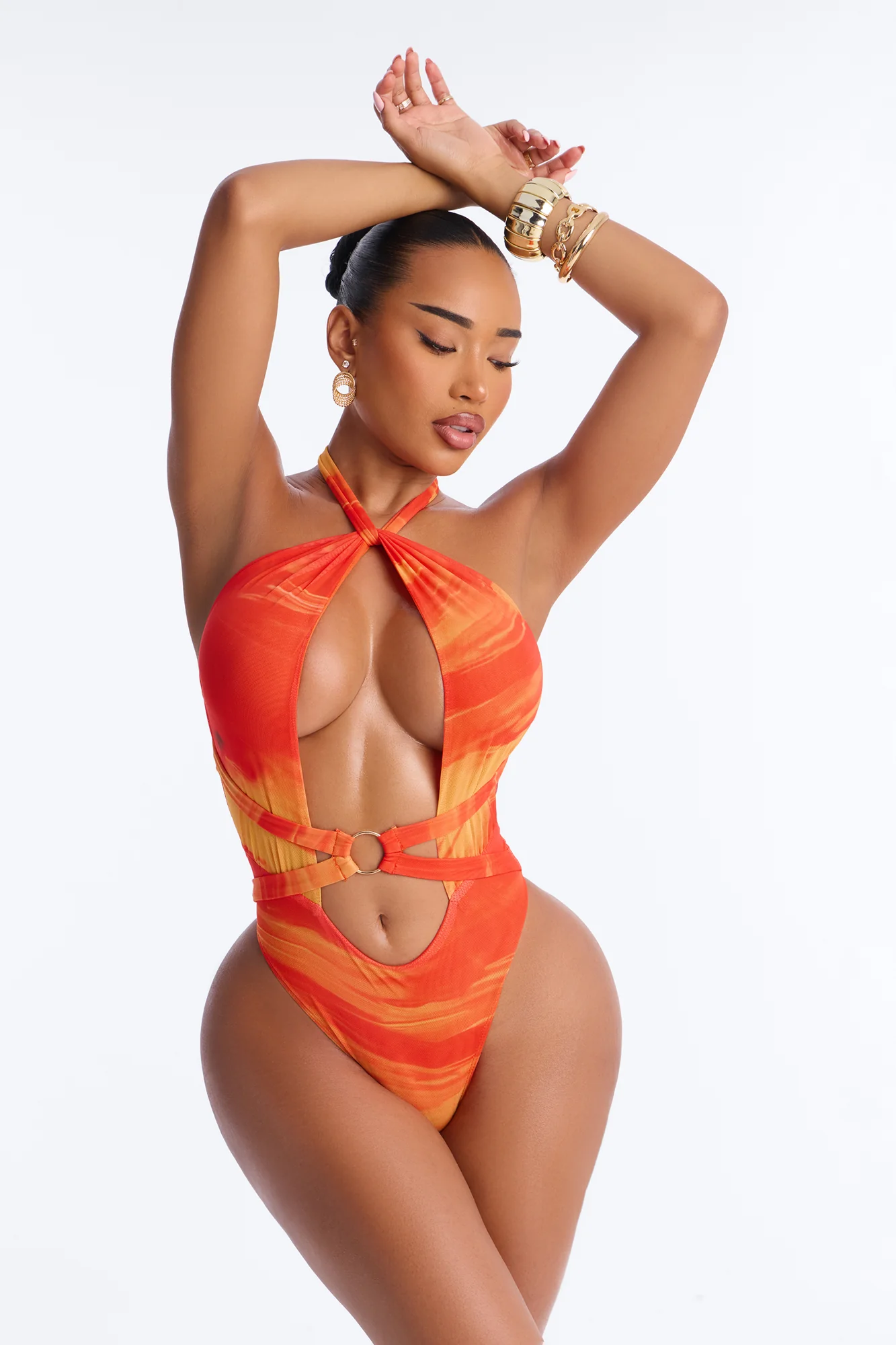 Sunset Swim 1 Piece Swimsuit & Skirt - Orange/combo - Image 2