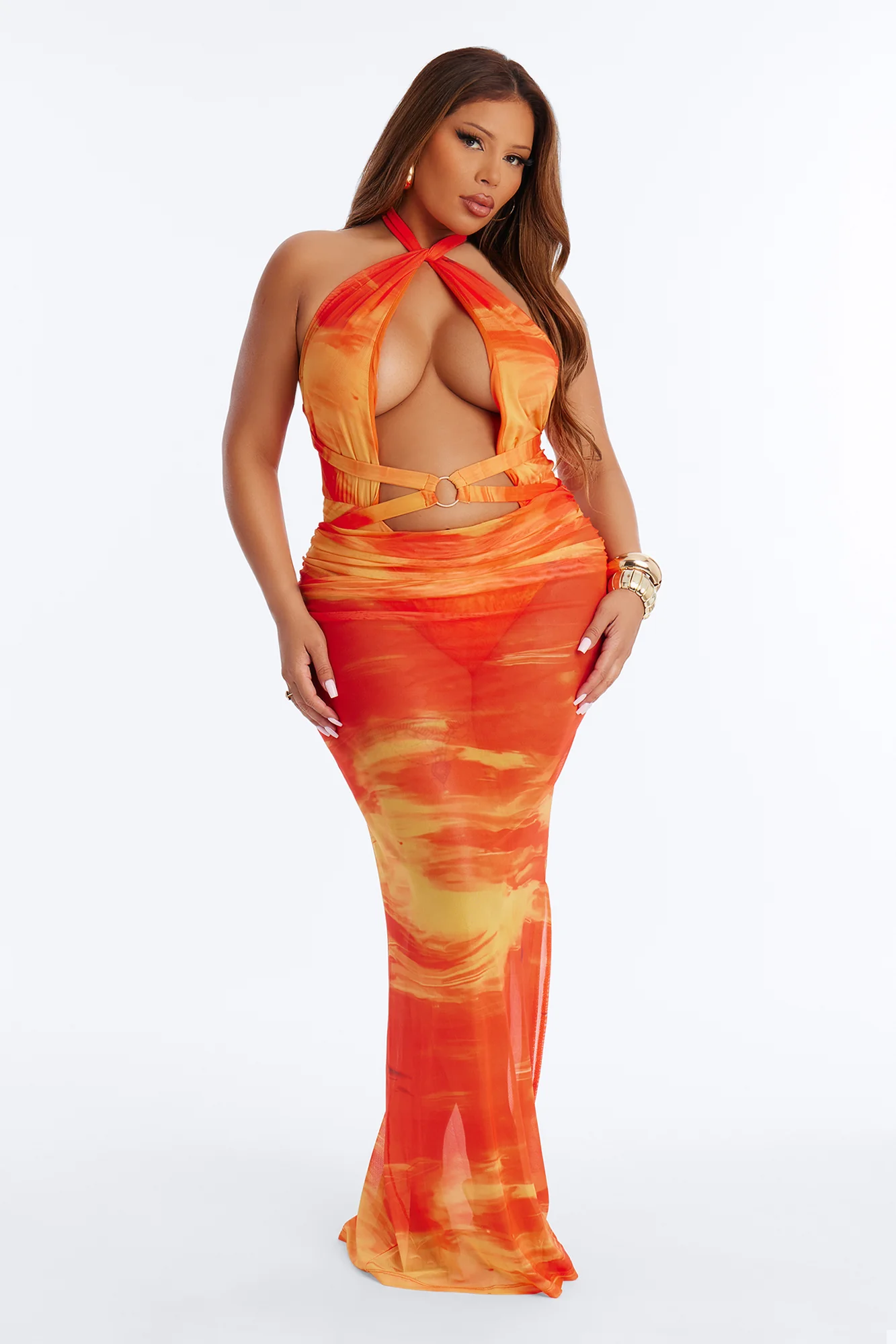 Sunset Swim 1 Piece Swimsuit & Skirt - Orange/combo - Image 5