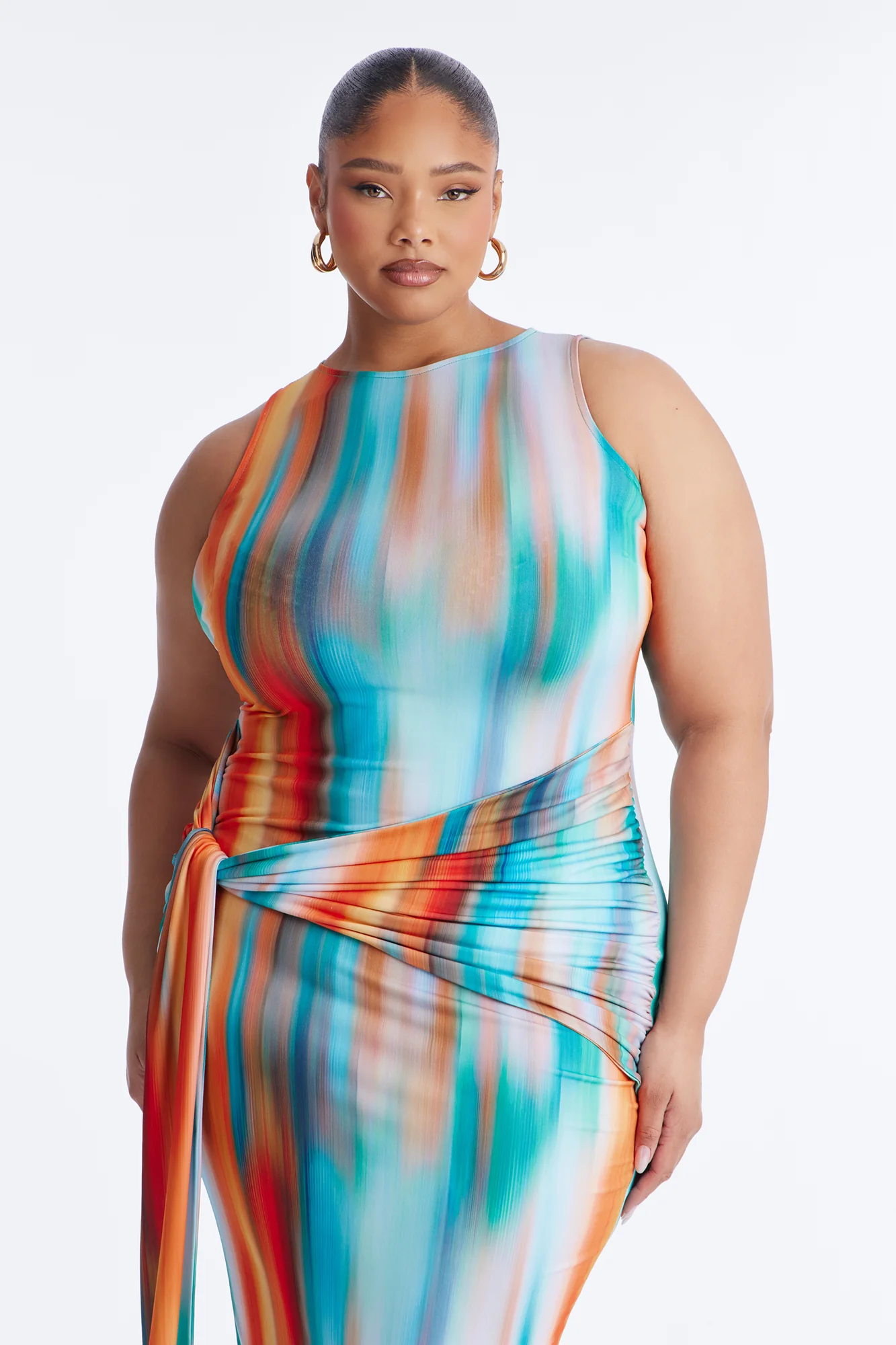 Sunset Vibes Draped Maxi Dress - Orange/combo - Image 6