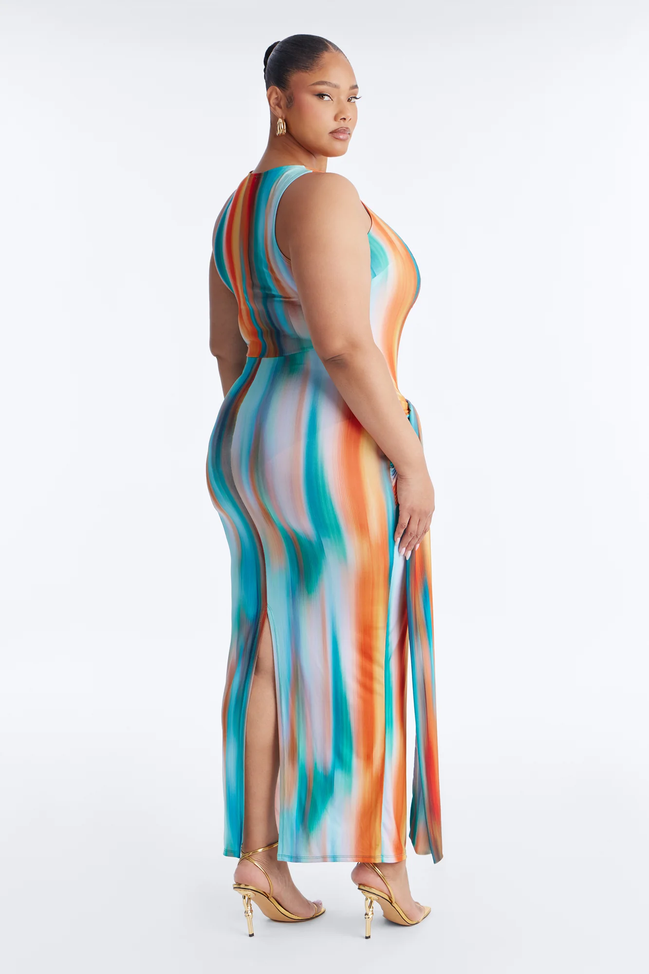 Sunset Vibes Draped Maxi Dress - Orange/combo - Image 8