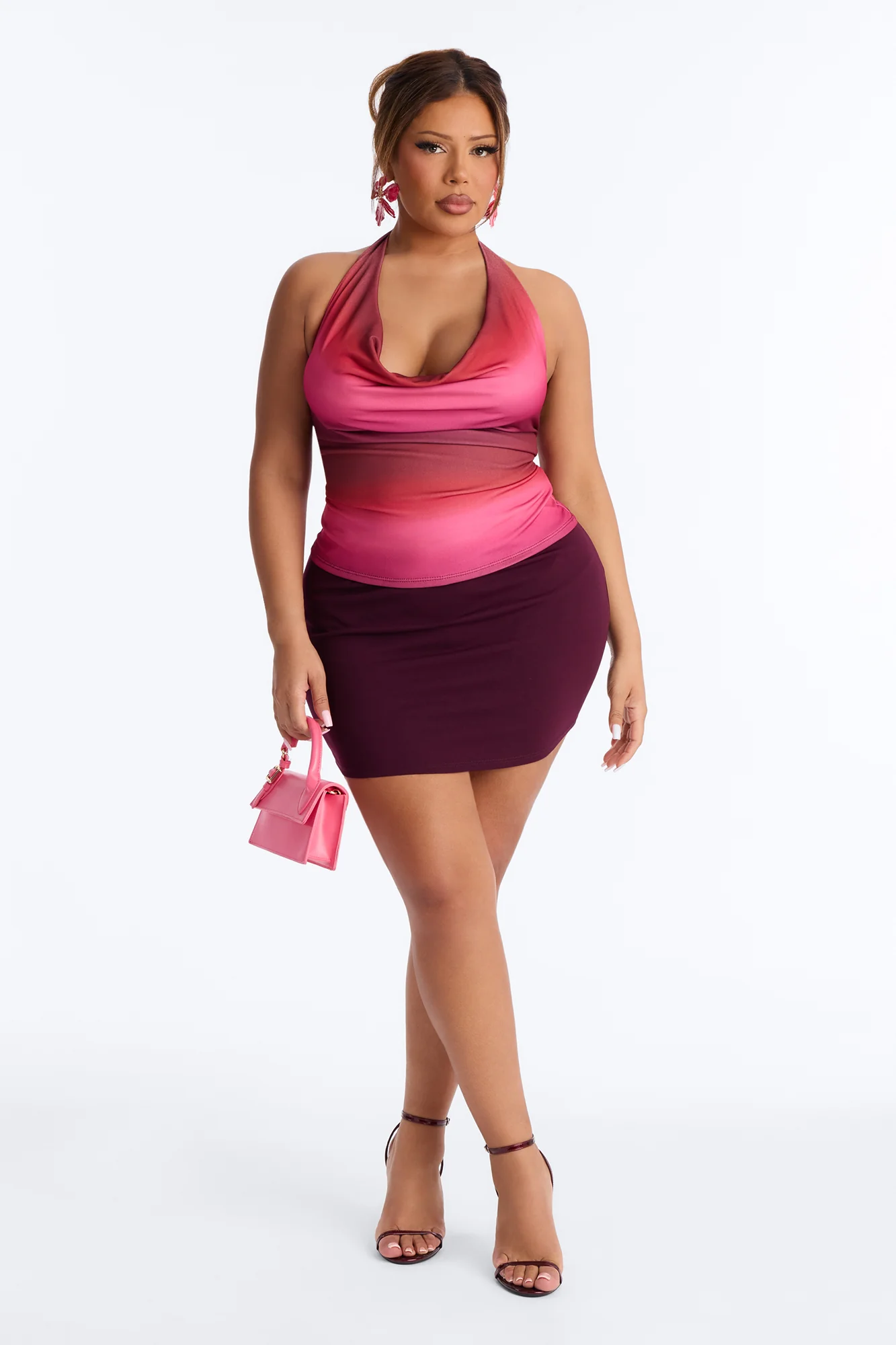 Sunset Vibes Ombre Cowl Neck Halter Top - Burgundy/combo - Image 5