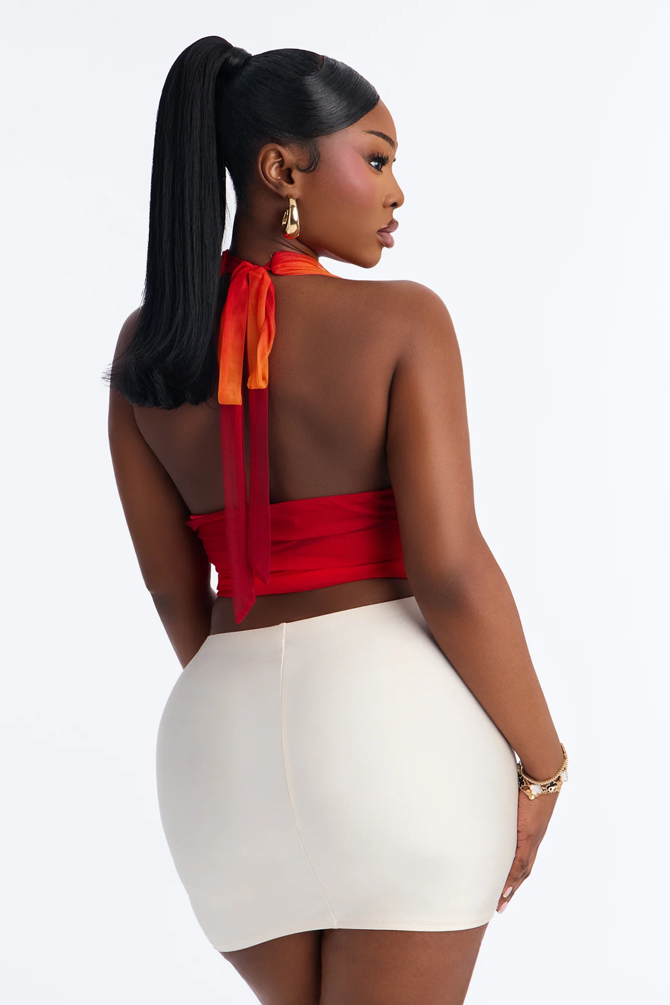 Sunsets Ombre Mesh Deep V Neck Halter Top - Red/combo - Image 6