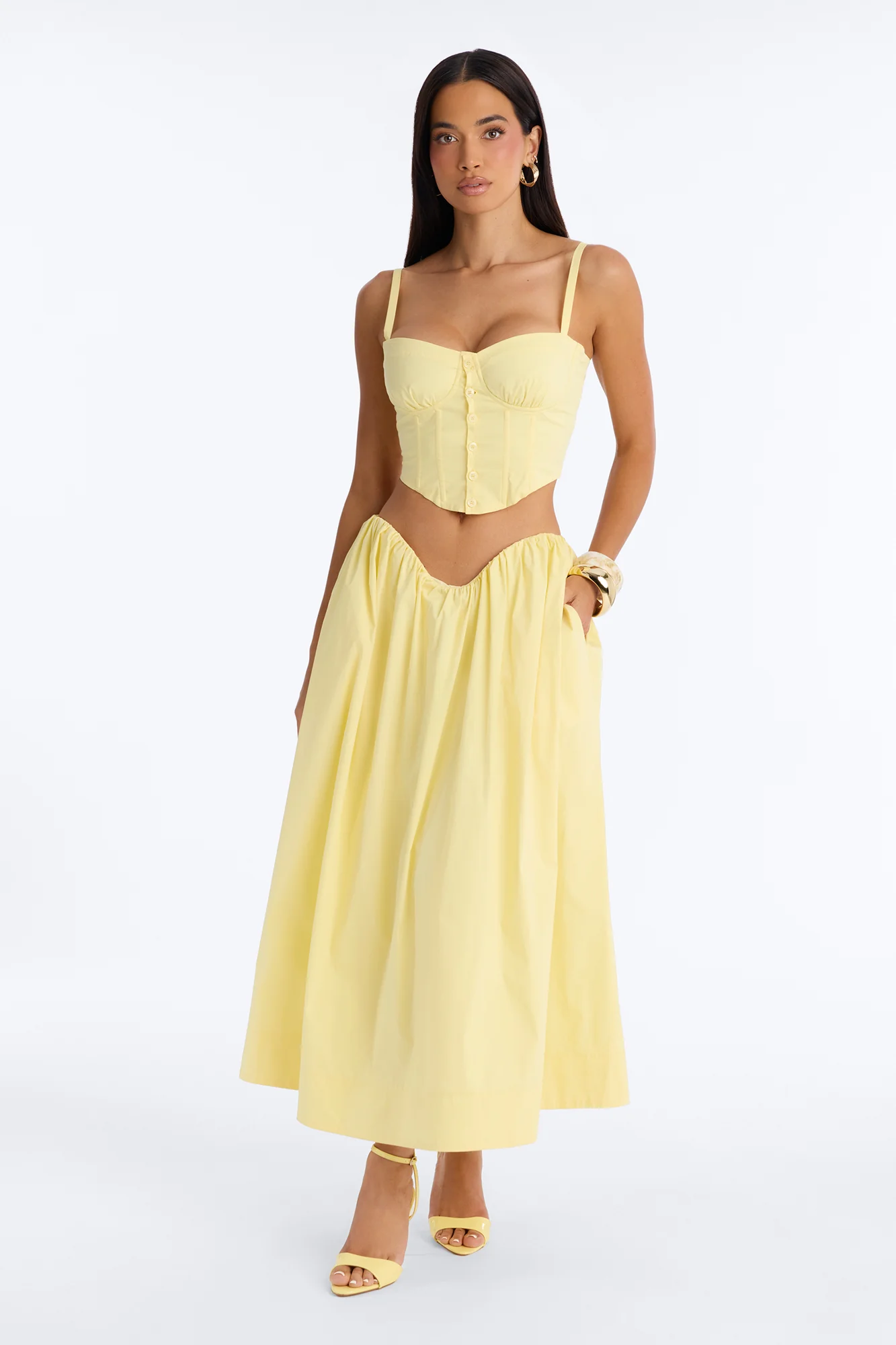 Sunshine Poplin Midi Skirt Set - Yellow