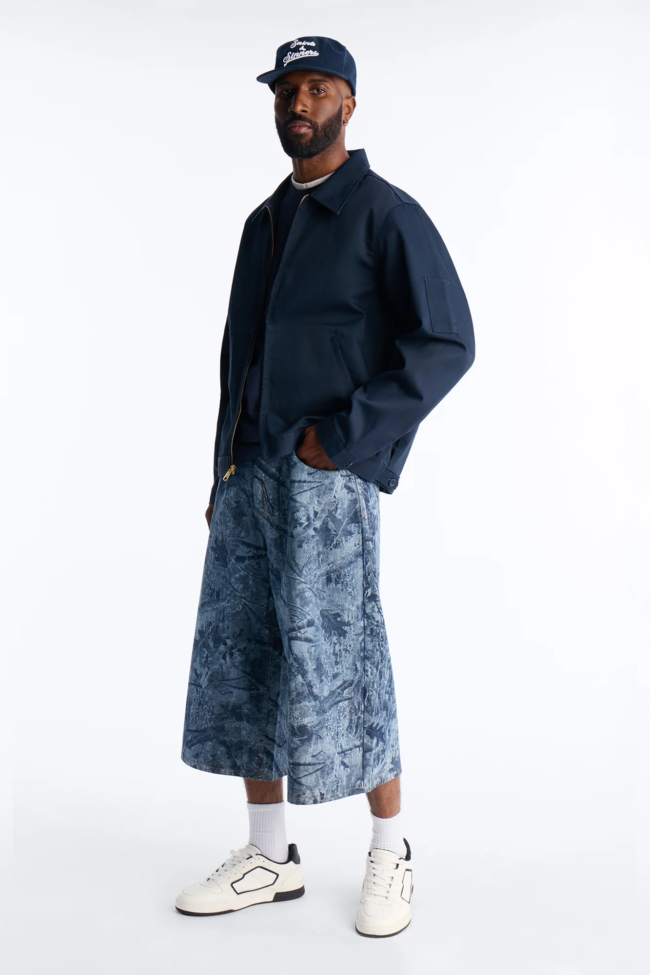 Super Baggy Concrete Camo Denim Short - Medium Blue Wash - Image 2
