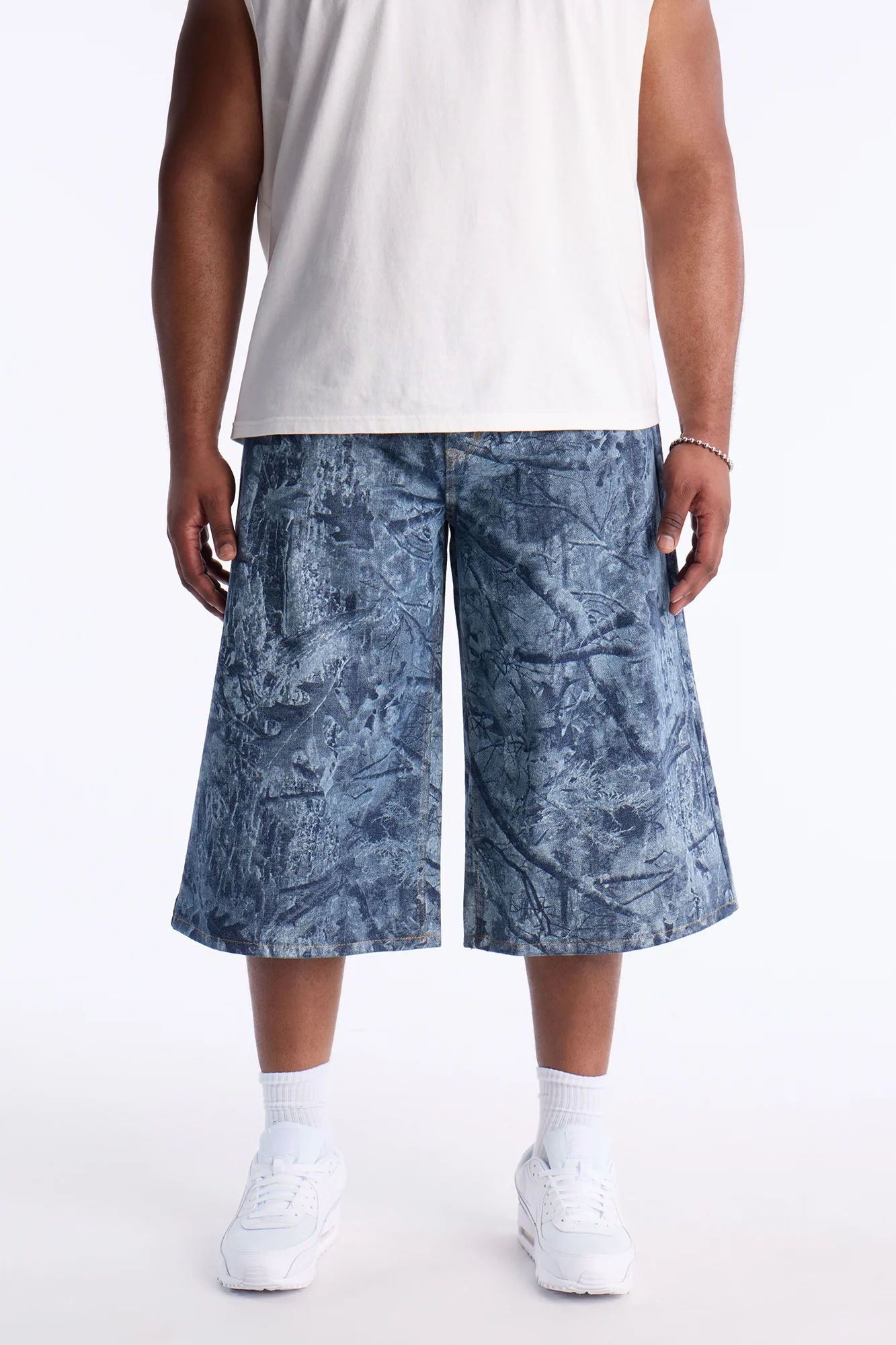 Super Baggy Concrete Camo Denim Short - Medium Blue Wash - Image 5