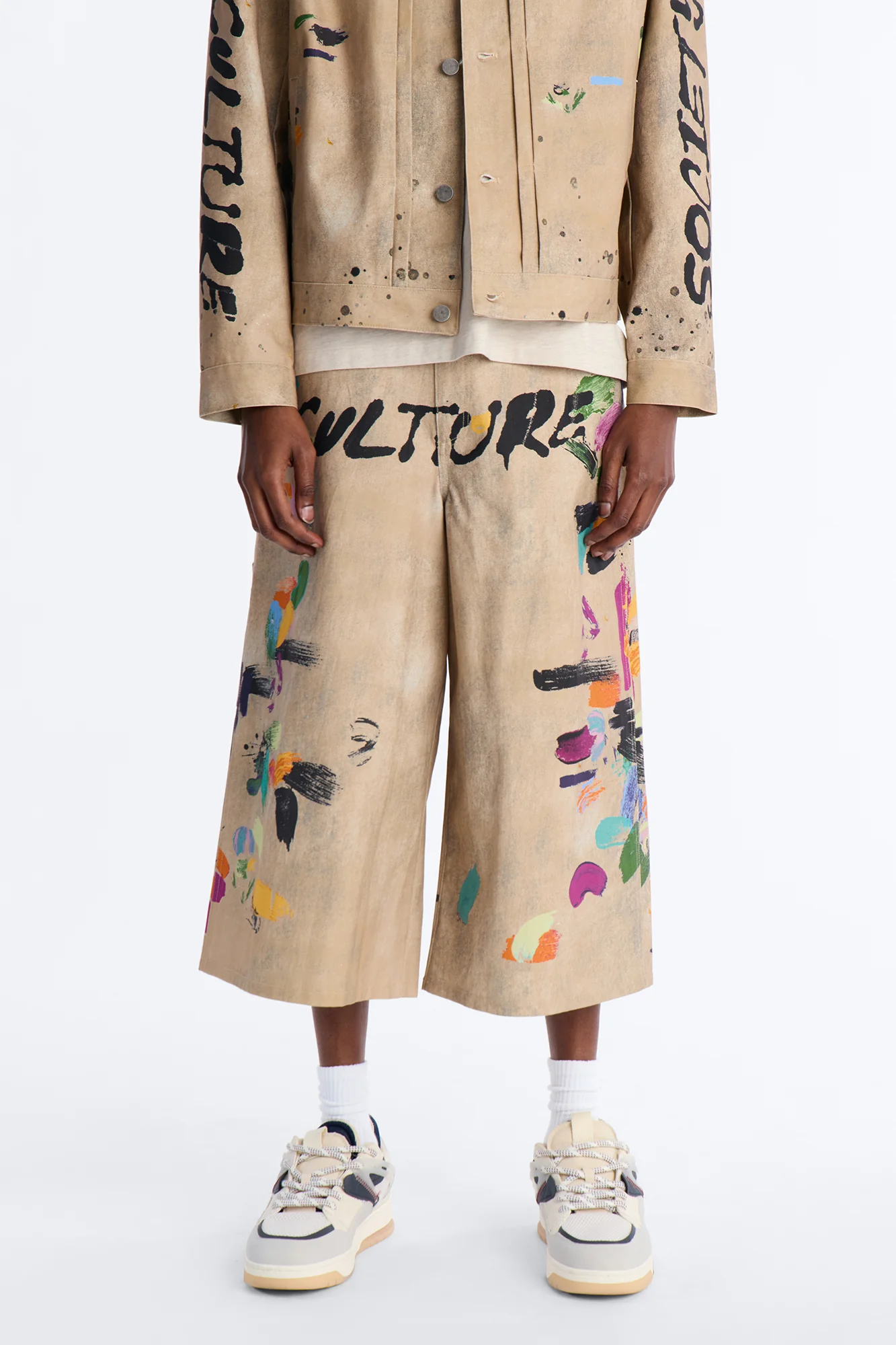 Super Baggy Culture Society Paint Splatter Short - Khaki