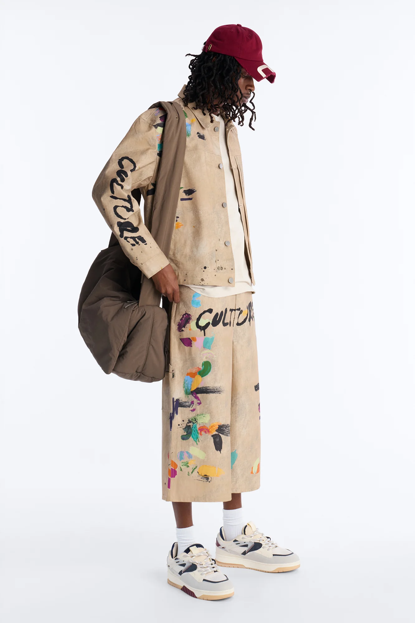 Super Baggy Culture Society Paint Splatter Short - Khaki - Image 2