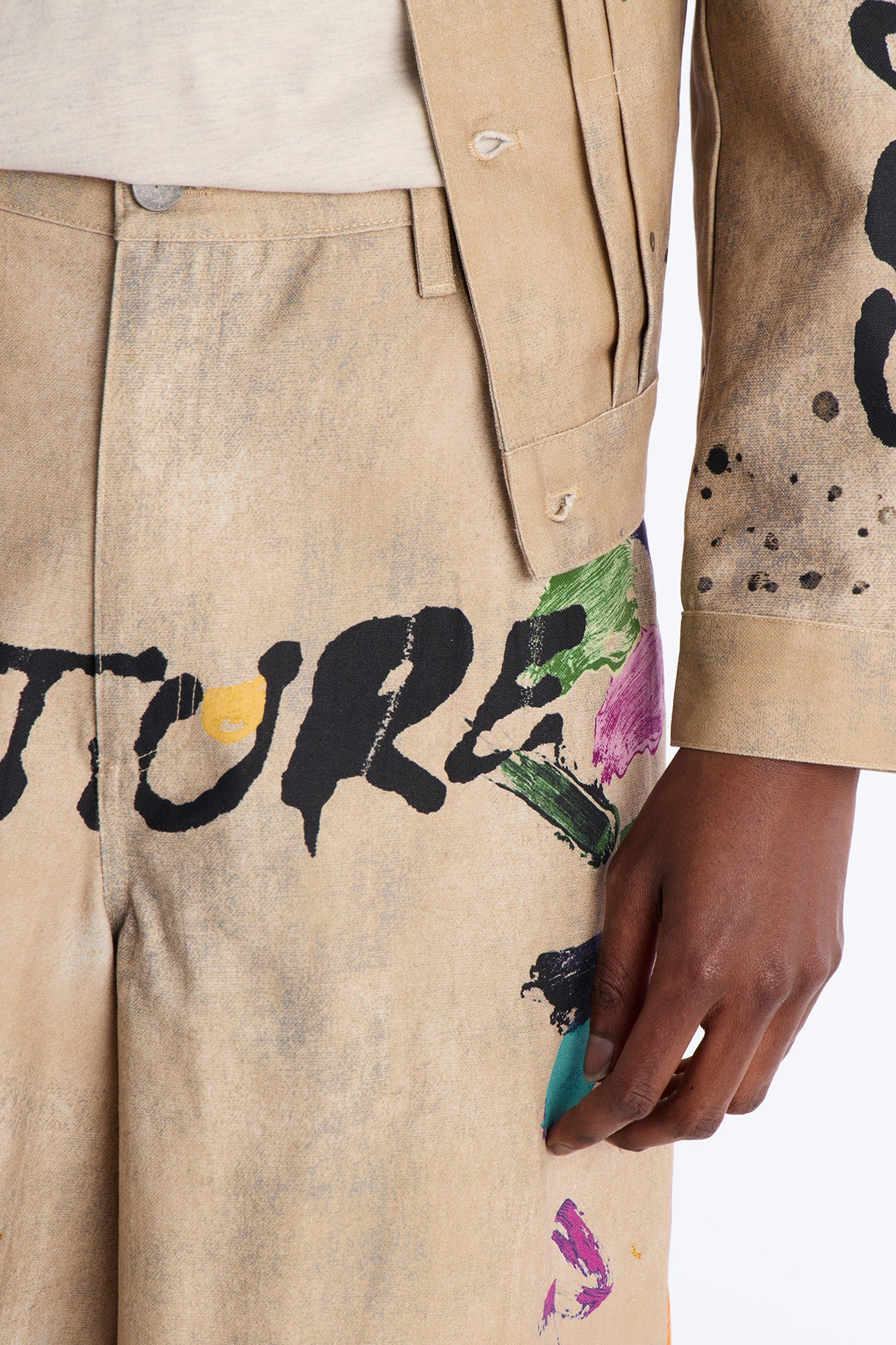 Super Baggy Culture Society Paint Splatter Short - Khaki - Image 3