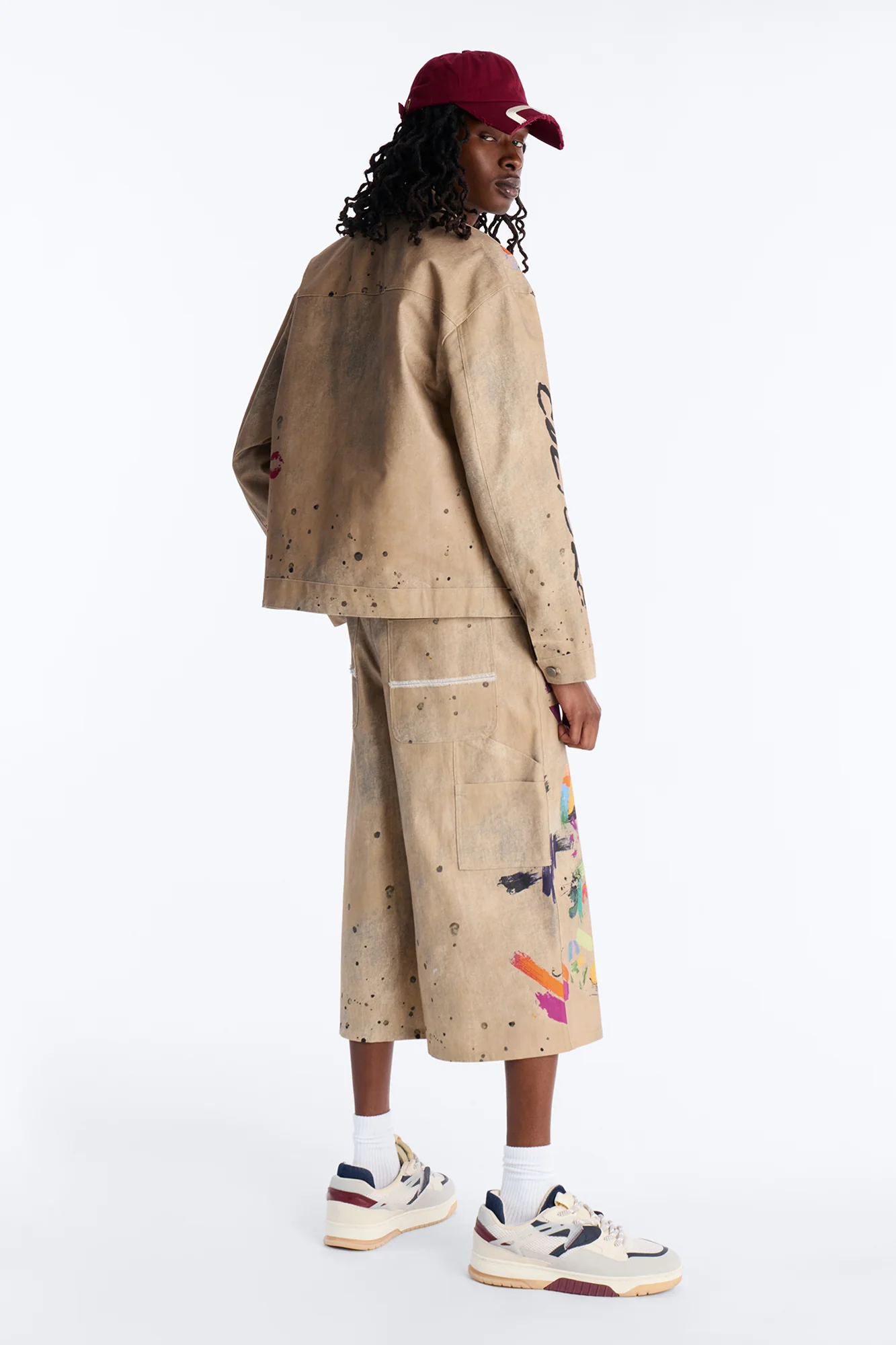 Super Baggy Culture Society Paint Splatter Short - Khaki - Image 4
