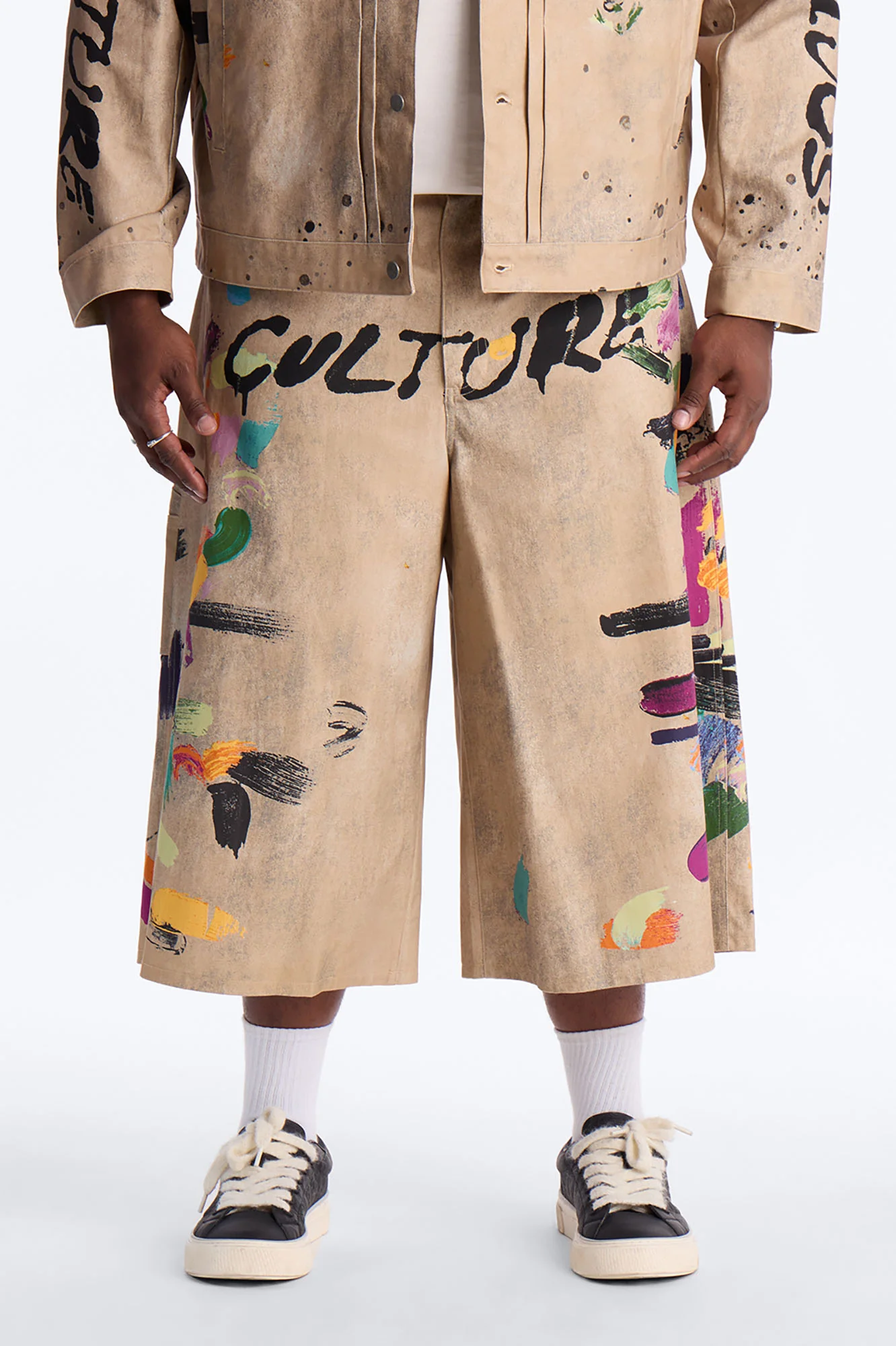 Super Baggy Culture Society Paint Splatter Short - Khaki - Image 5
