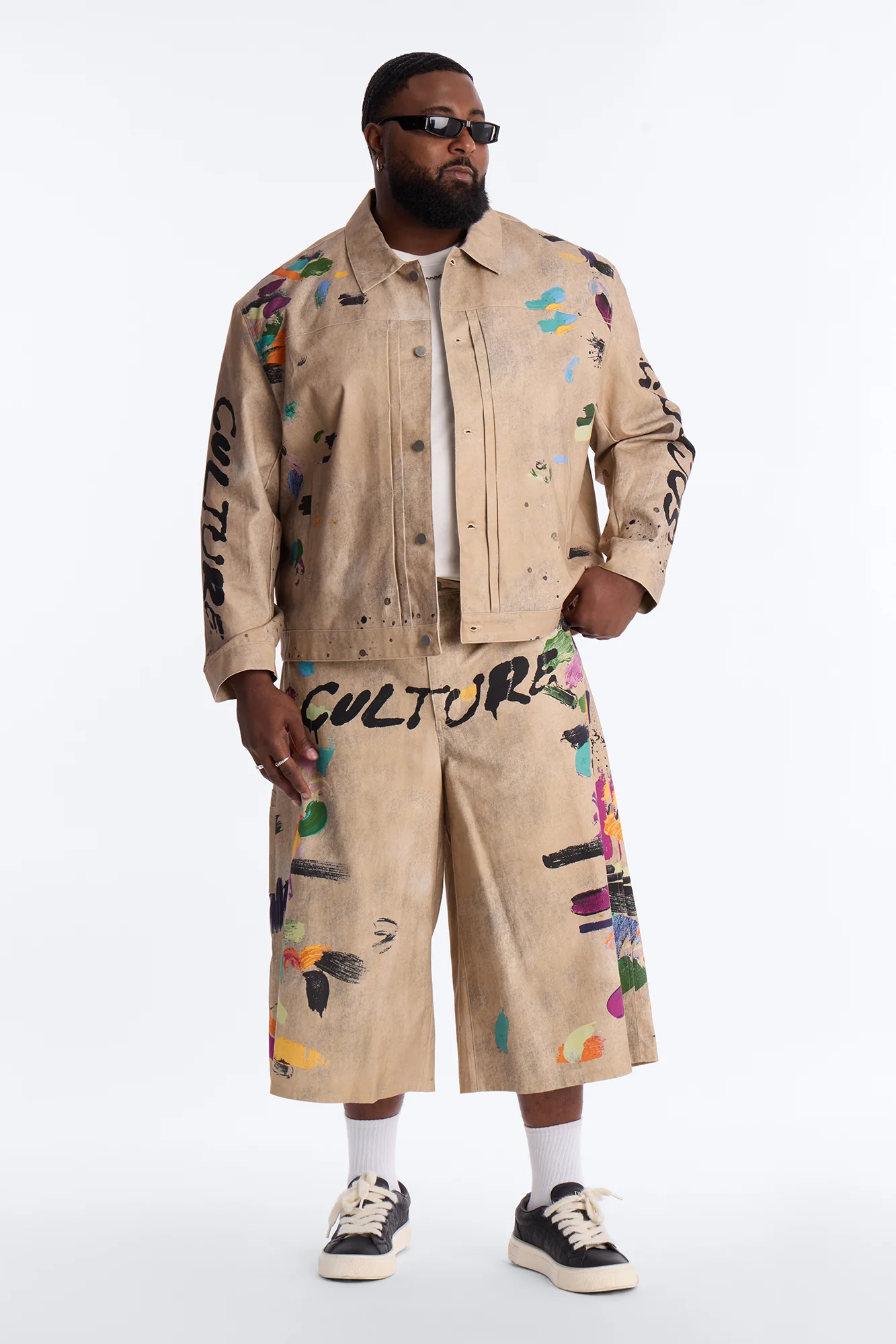 Super Baggy Culture Society Paint Splatter Short - Khaki - Image 6