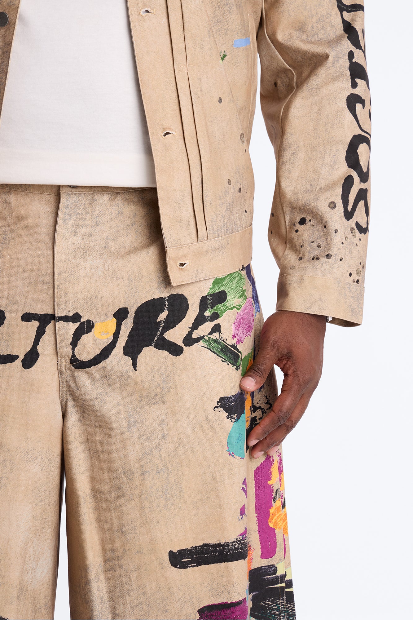 Super Baggy Culture Society Paint Splatter Short - Khaki - Image 7