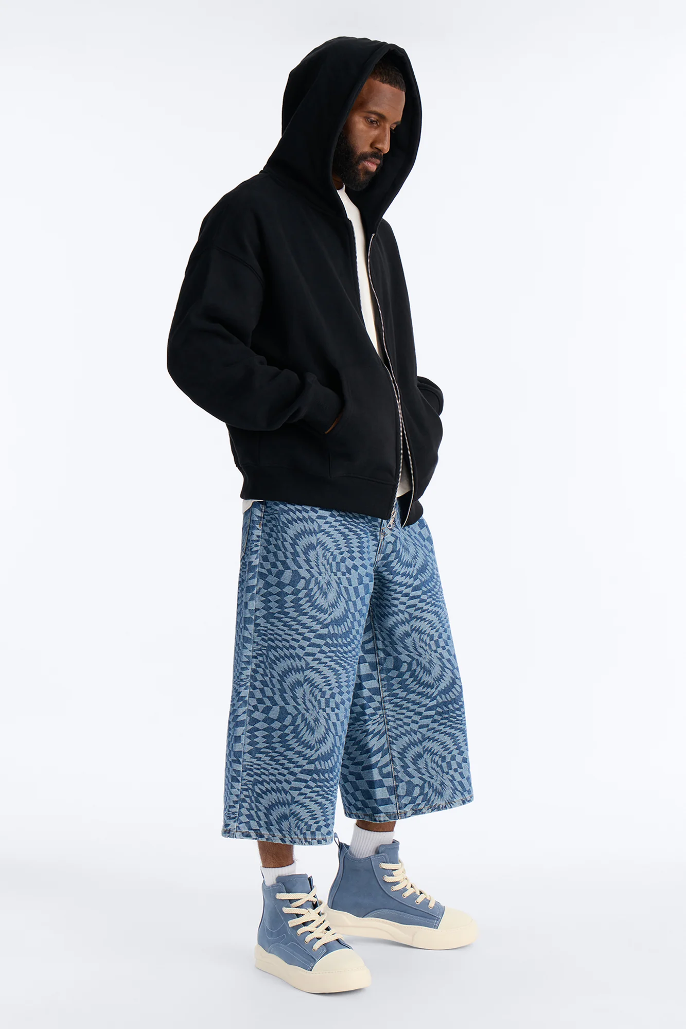 Super Baggy Trippy Check Denim Short - Medium Blue Wash - Image 2