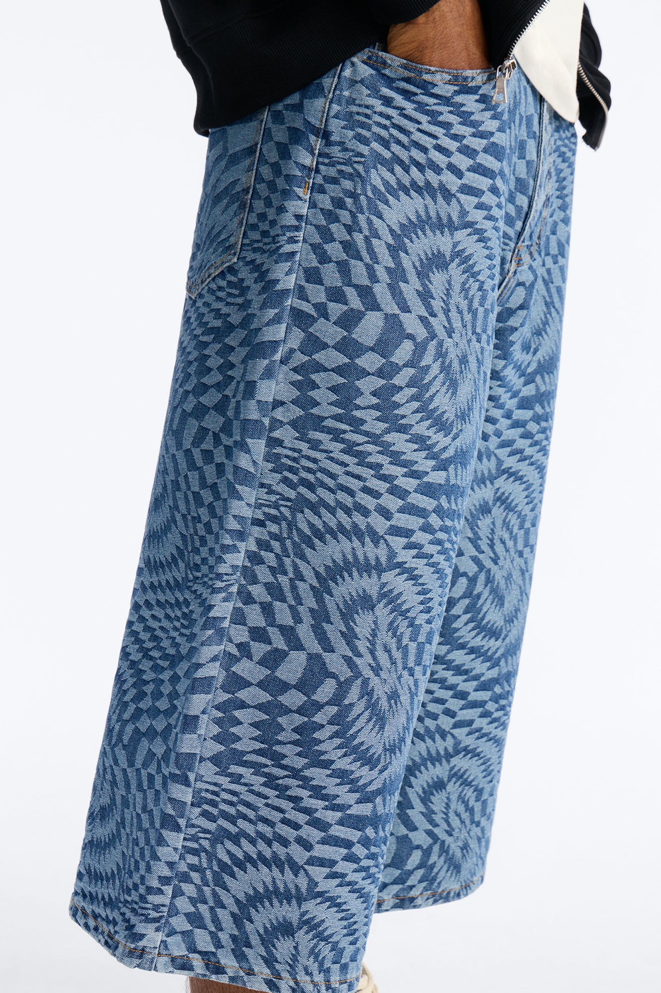 Super Baggy Trippy Check Denim Short - Medium Blue Wash - Image 3