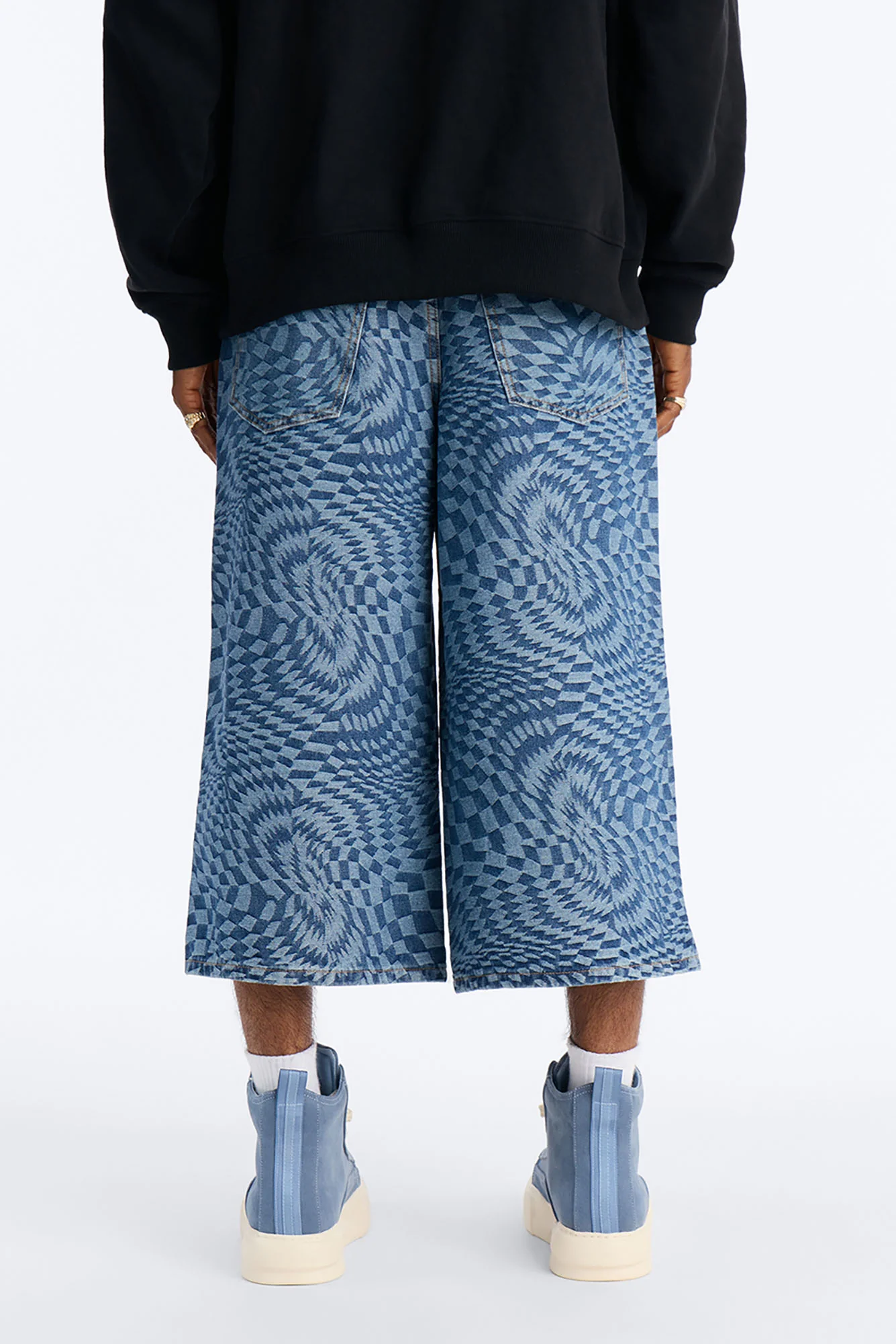 Super Baggy Trippy Check Denim Short - Medium Blue Wash - Image 4