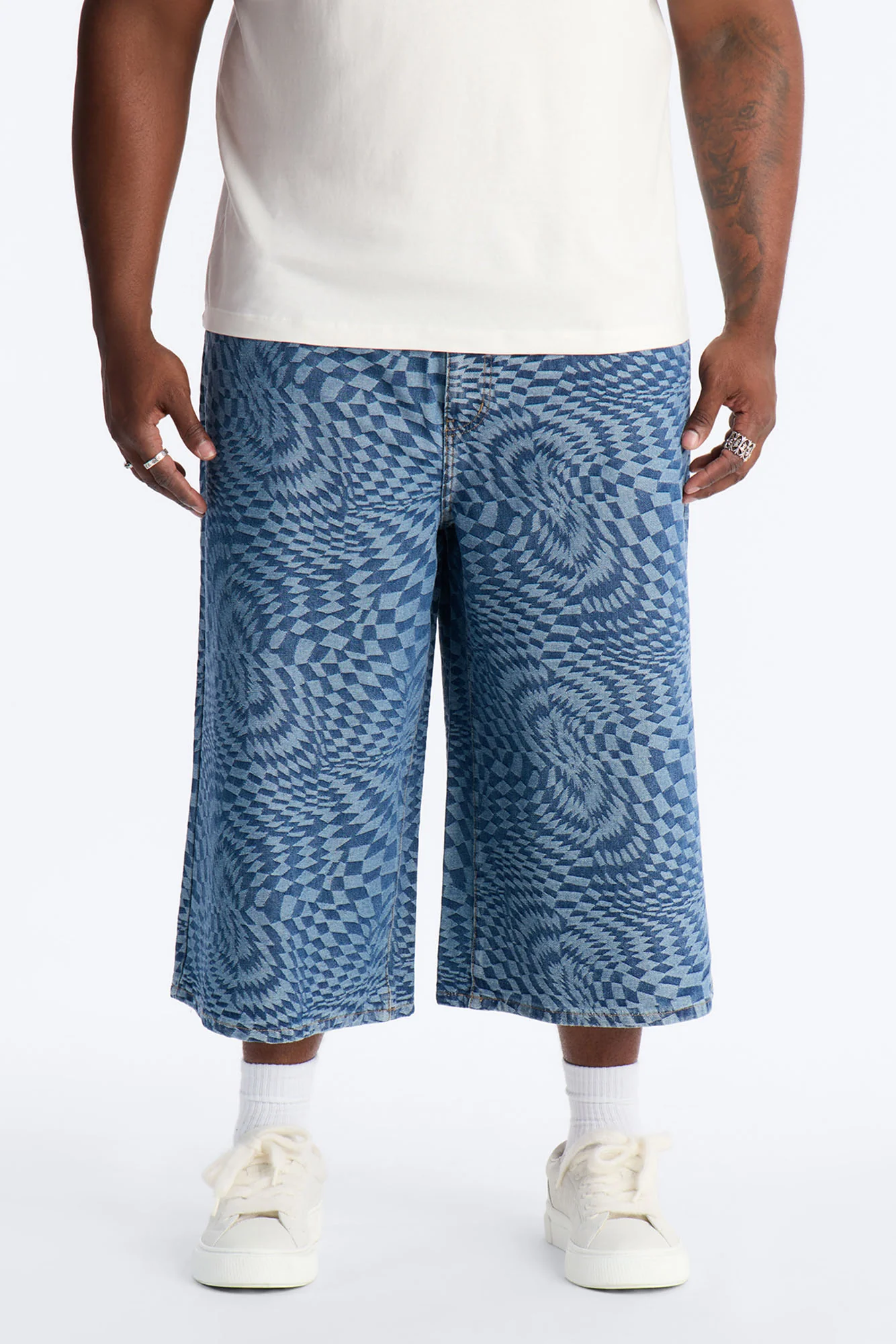 Super Baggy Trippy Check Denim Short - Medium Blue Wash - Image 5