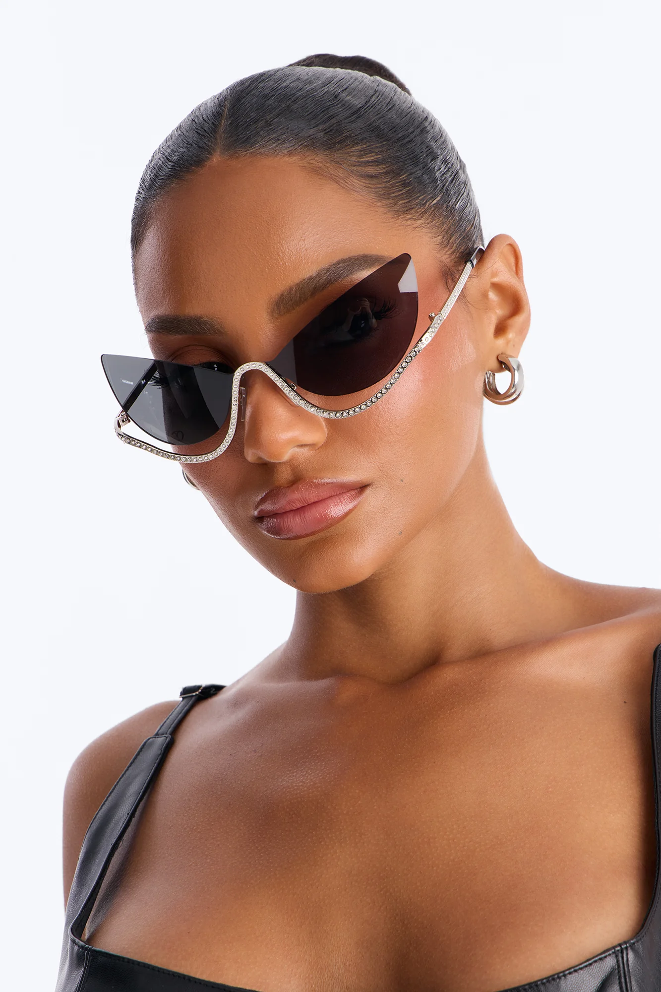 Super Nova Girl Rhinestone Sunglasses - Silver/Black
