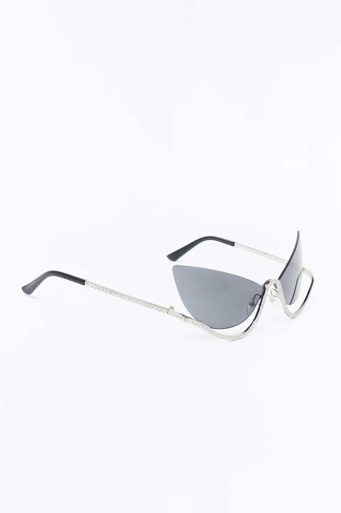 Super Nova Girl Rhinestone Sunglasses - Silver/Black - Image 4