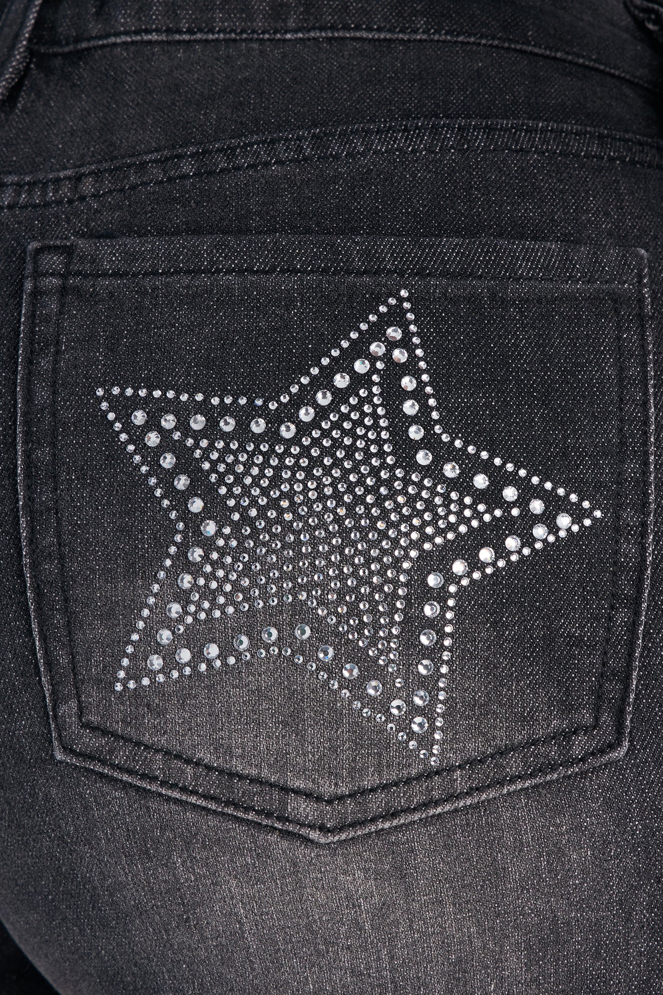 Super Star Status Embellished Cut Off Denim Shorts - Black Wash - Image 3