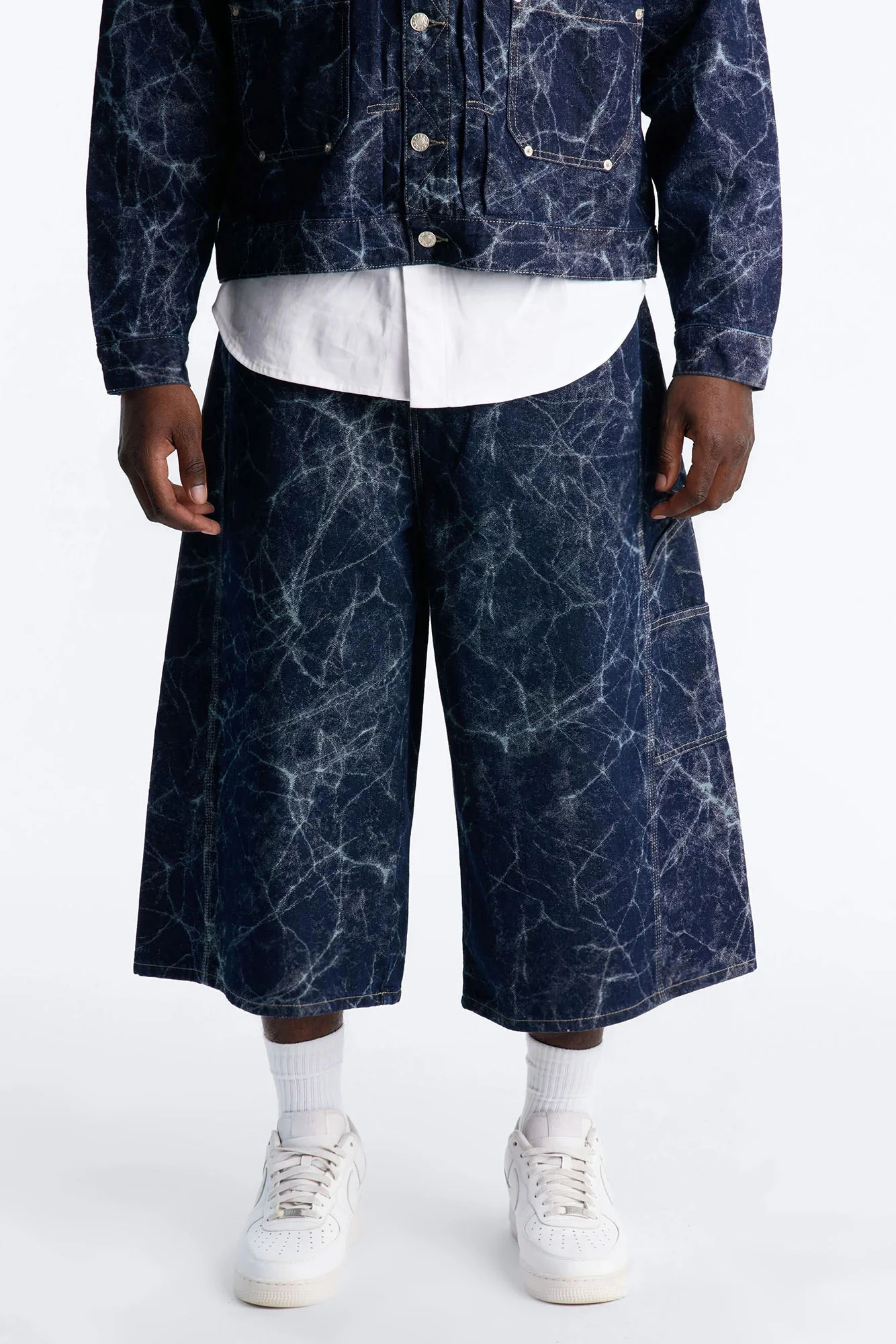 Supper Baggy Marble Flow Denim Short - Dark Wash - Image 2