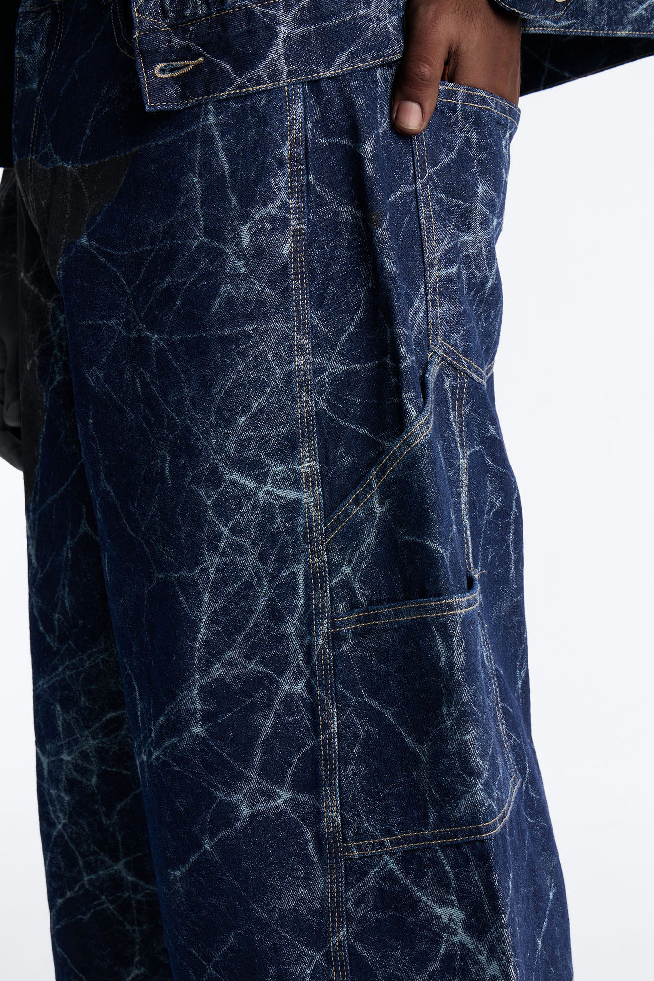 Supper Baggy Marble Flow Denim Short - Dark Wash - Image 4