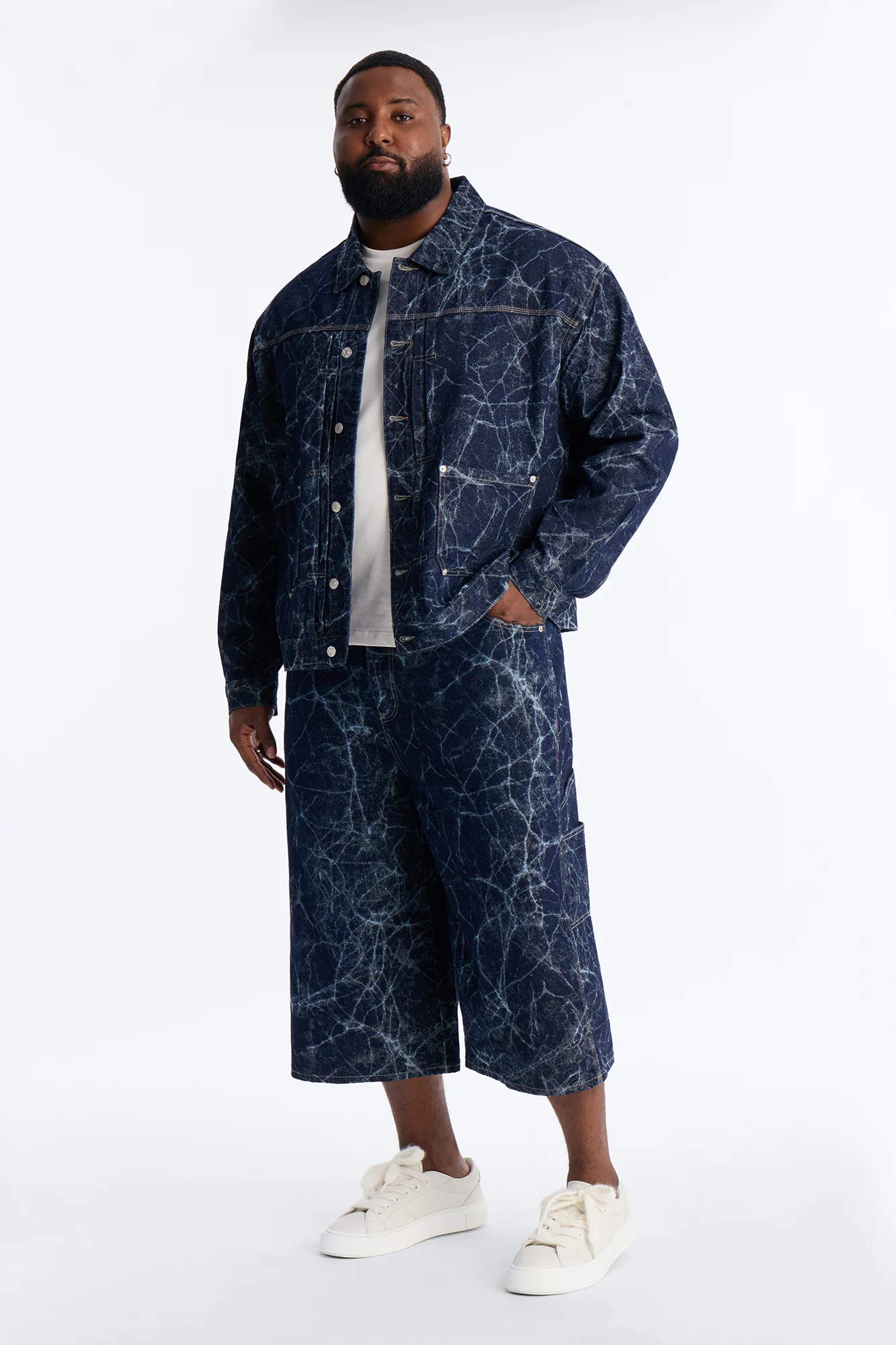 Supper Baggy Marble Flow Denim Short - Dark Wash - Image 6
