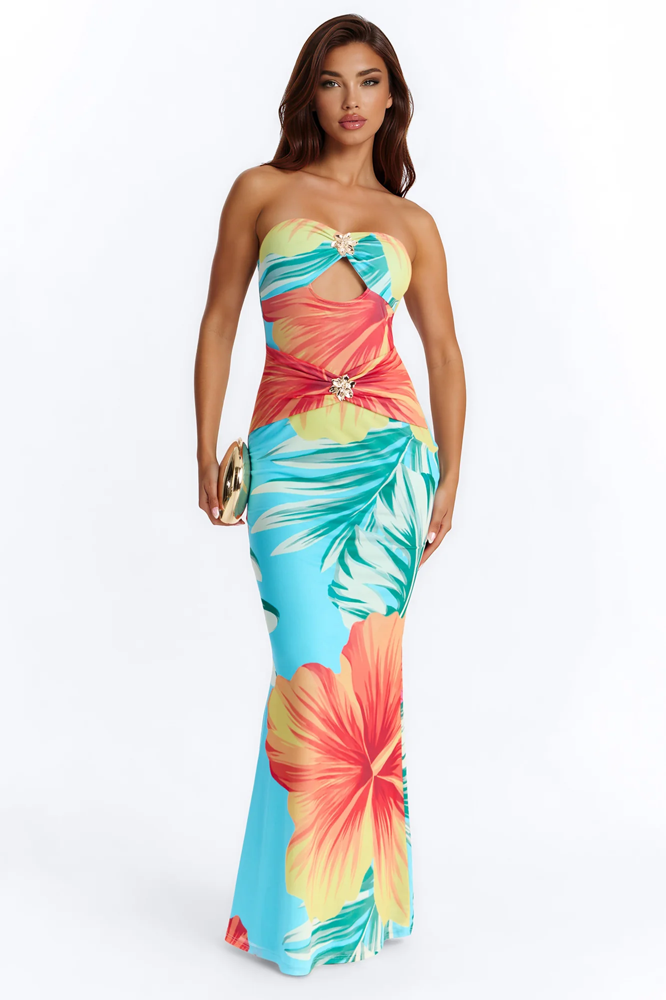 Susie Strapless Mesh Maxi Dress - Blue/combo