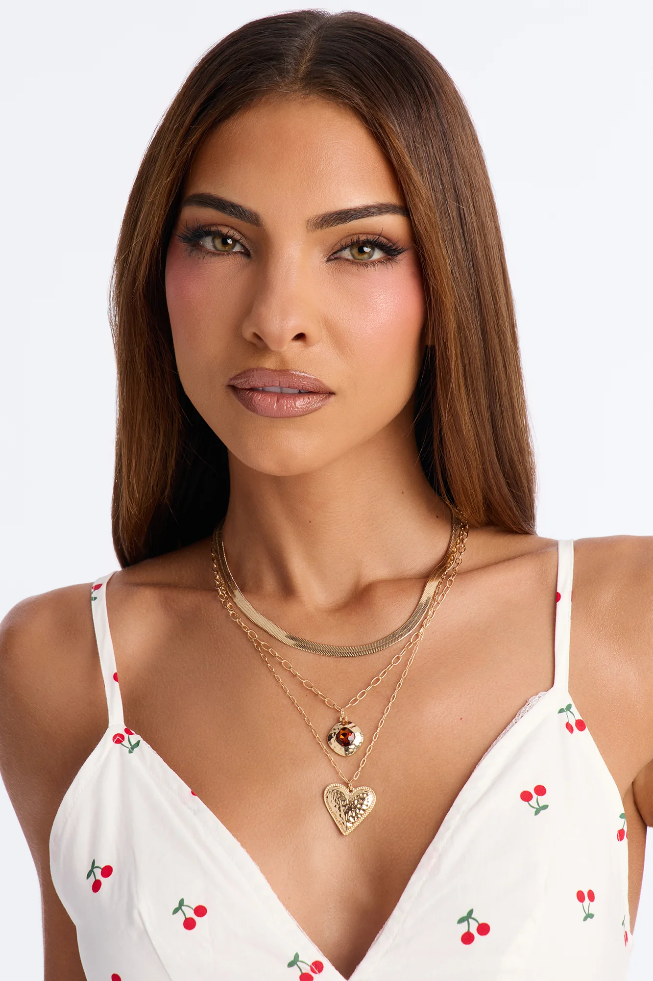 Suzette Jeweled Stone Heart Layered Necklace - Gold - Image 2