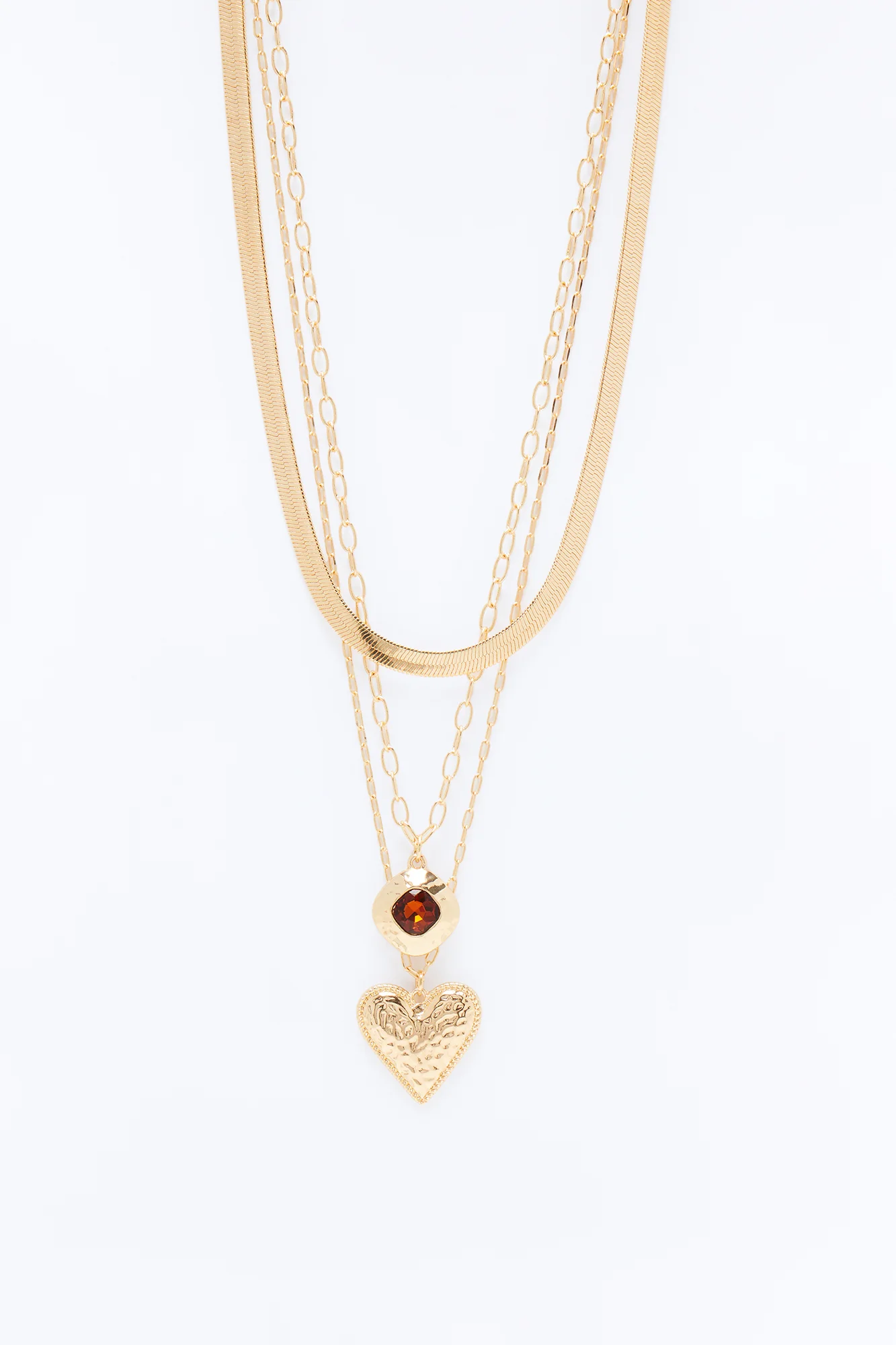 Suzette Jeweled Stone Heart Layered Necklace - Gold - Image 3
