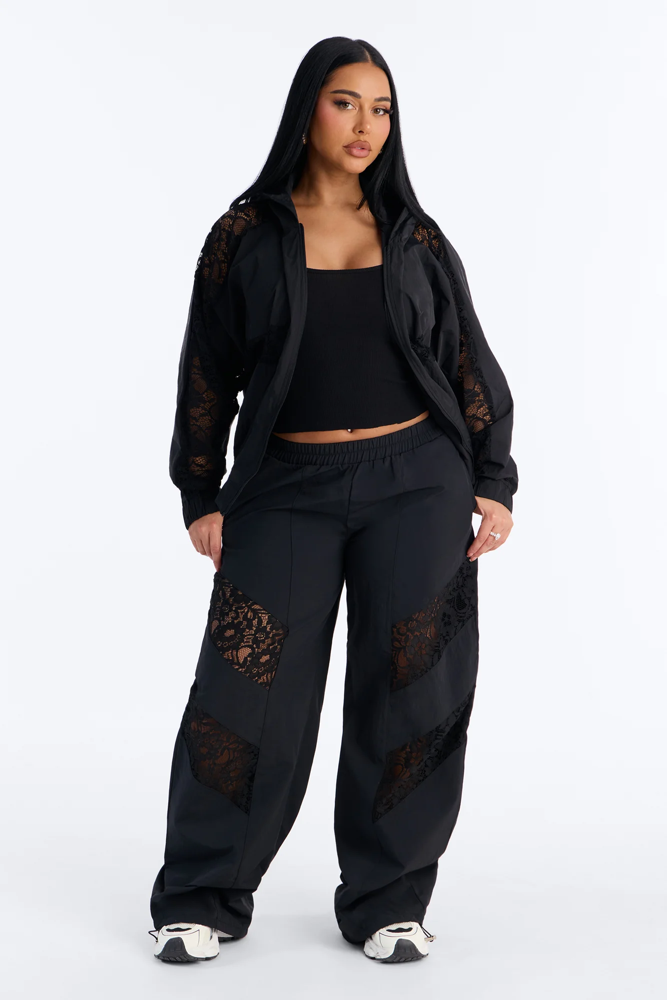Sweet Addiction Lace Trim Windbreaker Jacket - Black - Image 2