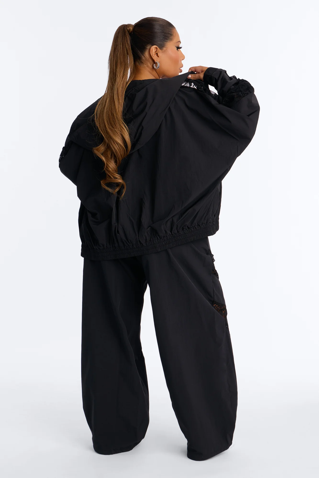 Sweet Addiction Lace Trim Windbreaker Jacket - Black - Image 9